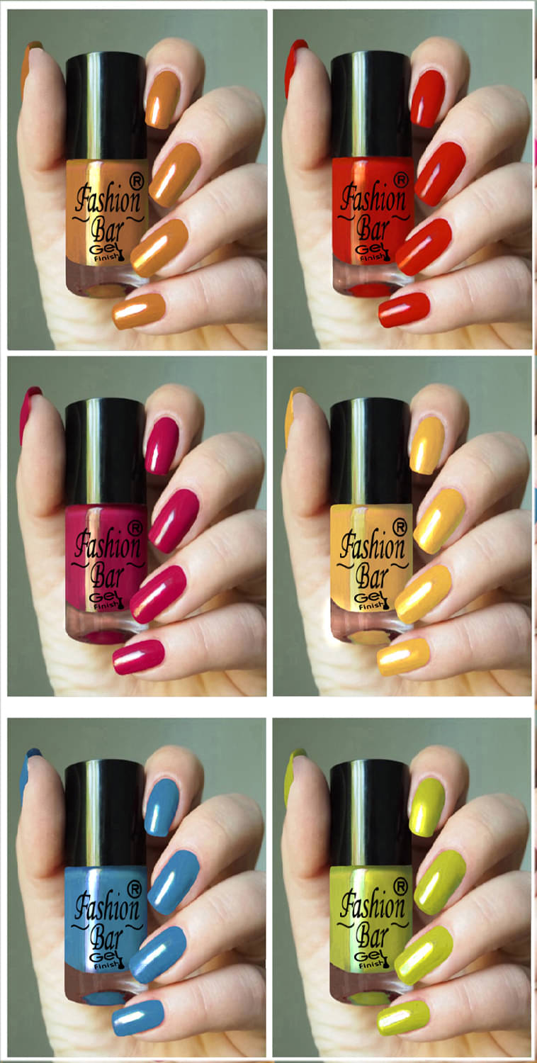     			Fashion Bar Multi Glossy Nail Polish 36 ( Pack of 6 )