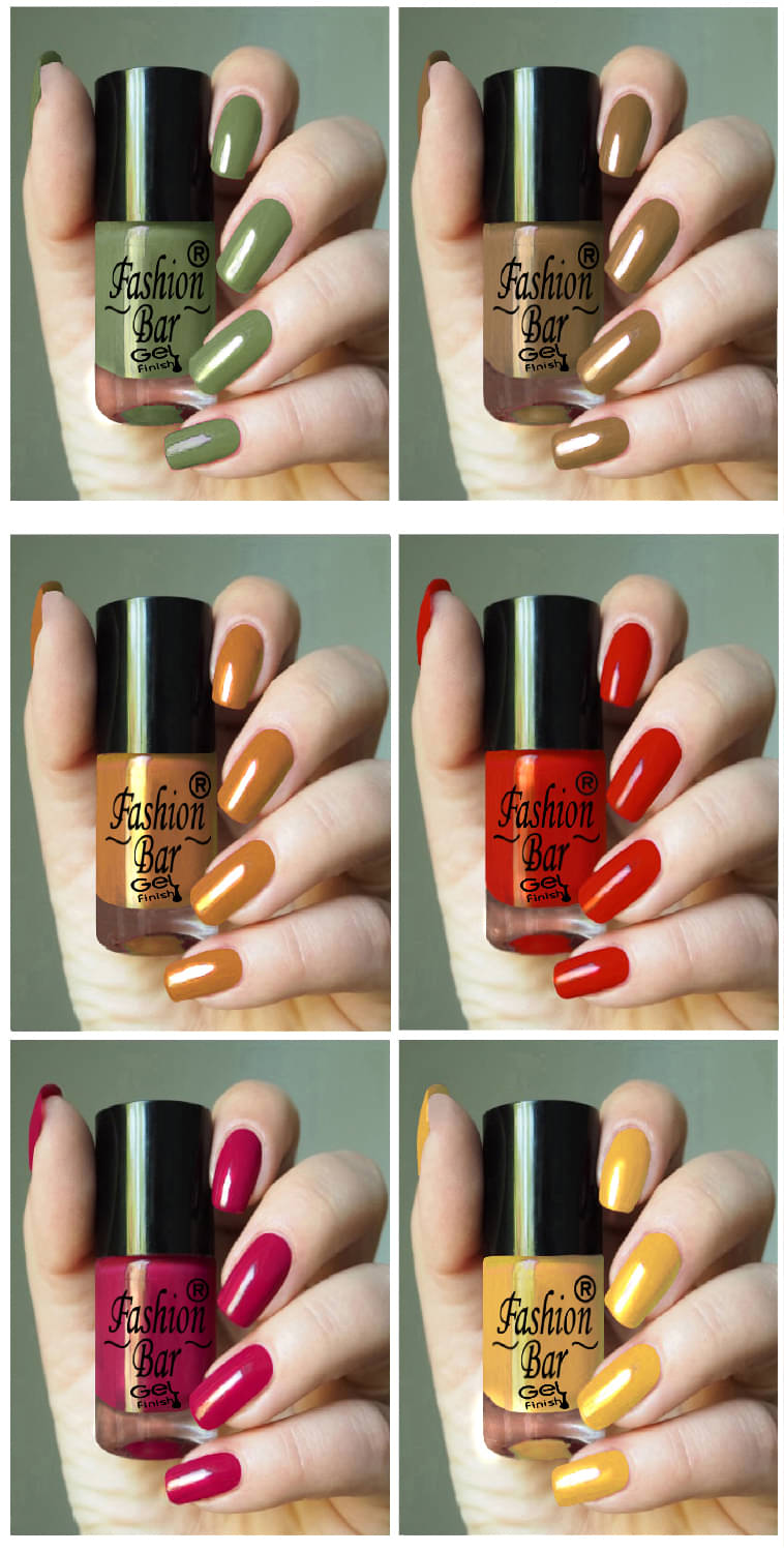     			Fashion Bar Multi Glossy Nail Polish 36 ( Pack of 6 )