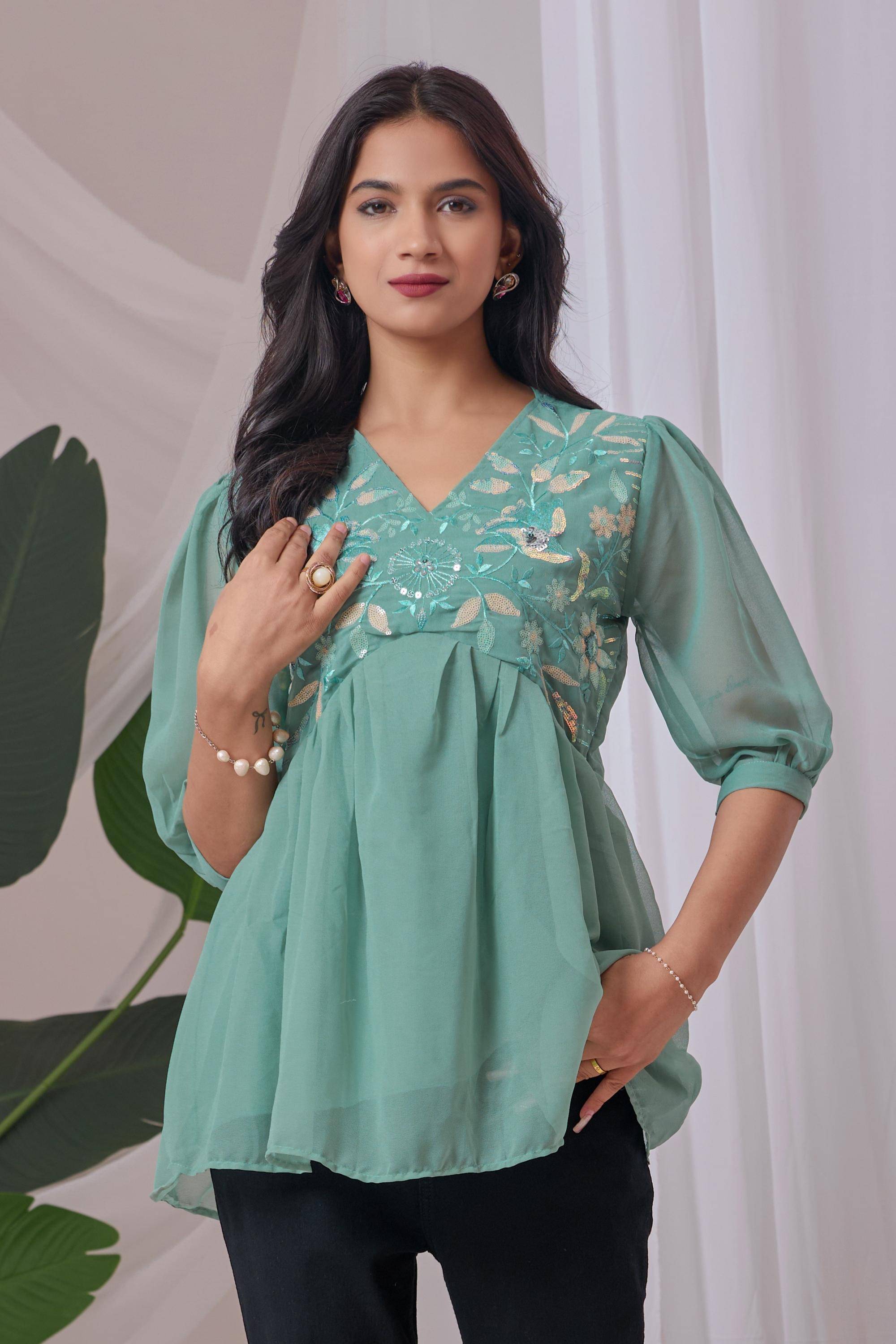 Hemang Fashion Women's Georgette Tunic ( Green ) Hemang Fashion Women's Georgette Tunic ( Green )