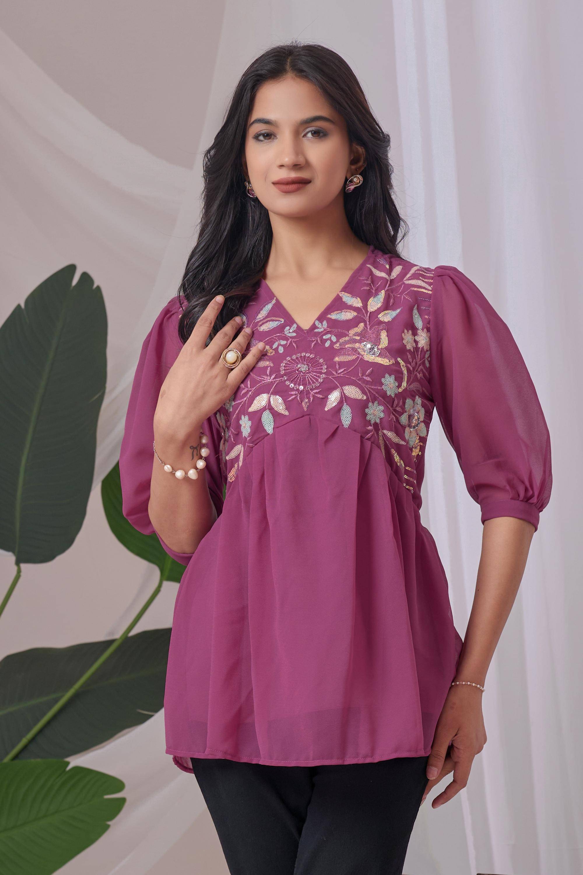 Hemang Fashion Women's Georgette Tunic ( Peach )     			Hemang Fashion Women's Georgette Tunic ( Peach )