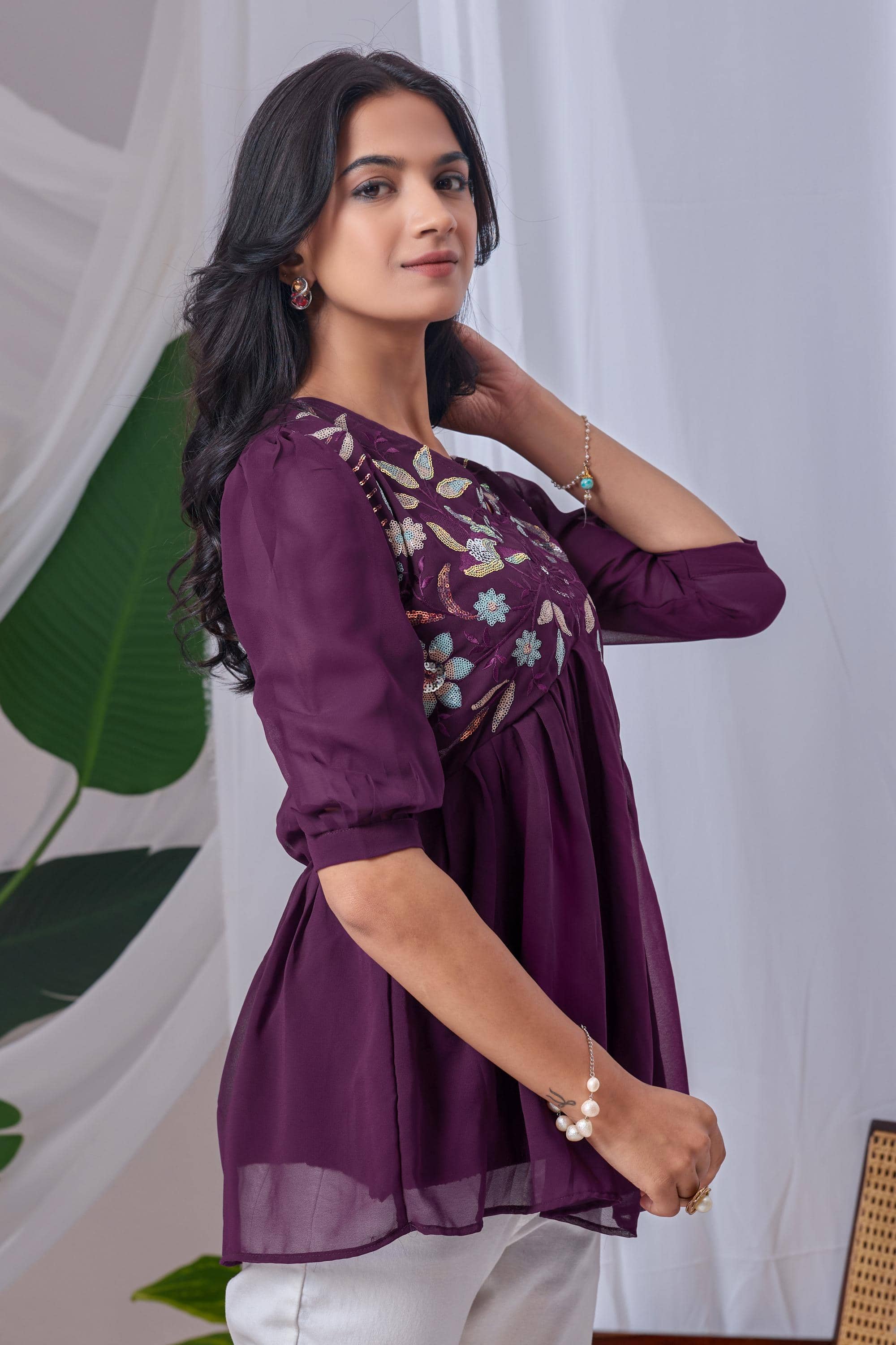 Hemang Fashion Women's Georgette Tunic ( Purple )