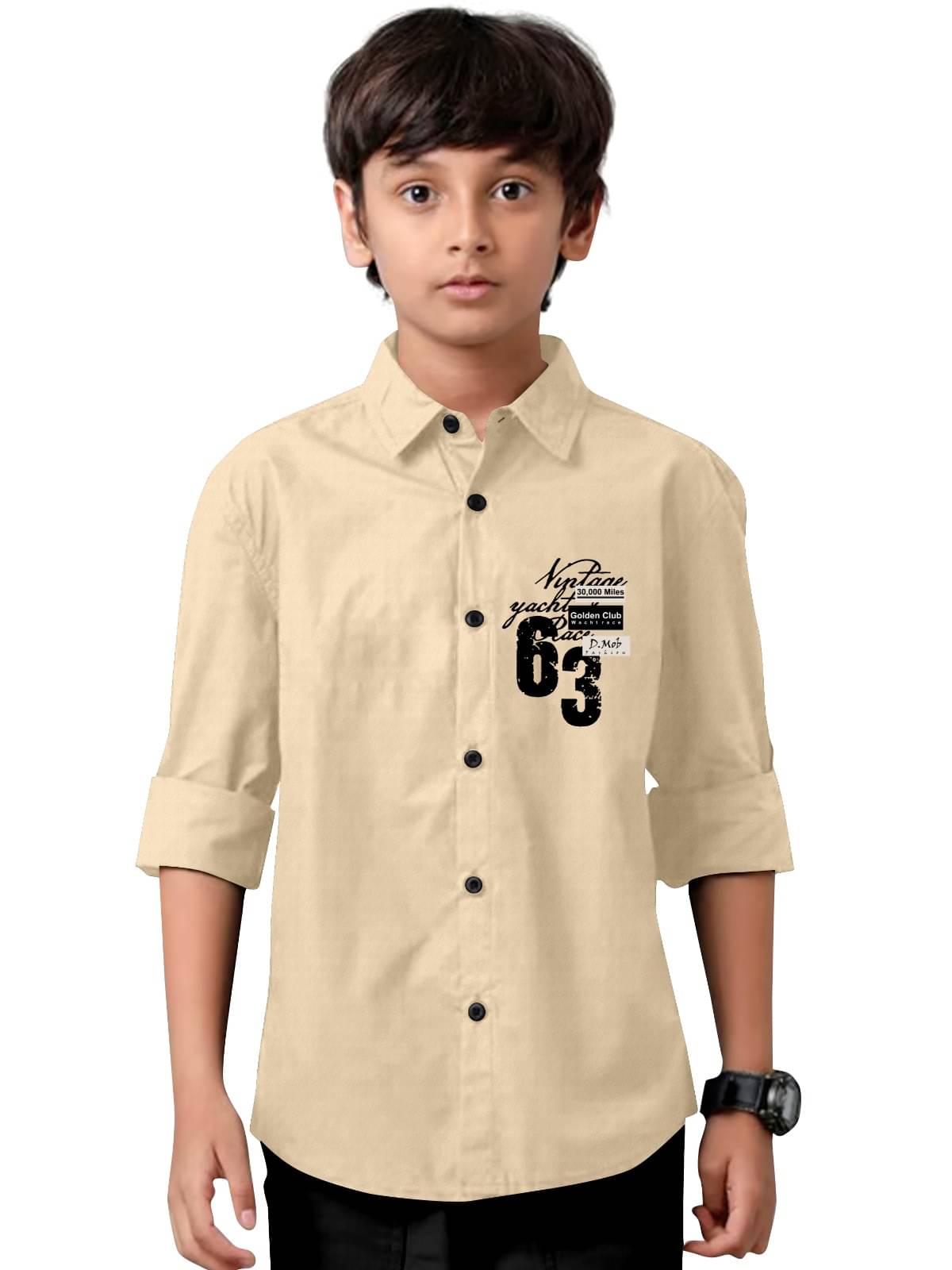 Khushi Fashion Pack of 1 Boys Cotton Blend Full Sleeves Shirt ( Beige ) Khushi Fashion Pack of 1 Boys Cotton Blend Full Sleeves Shirt ( Beige )