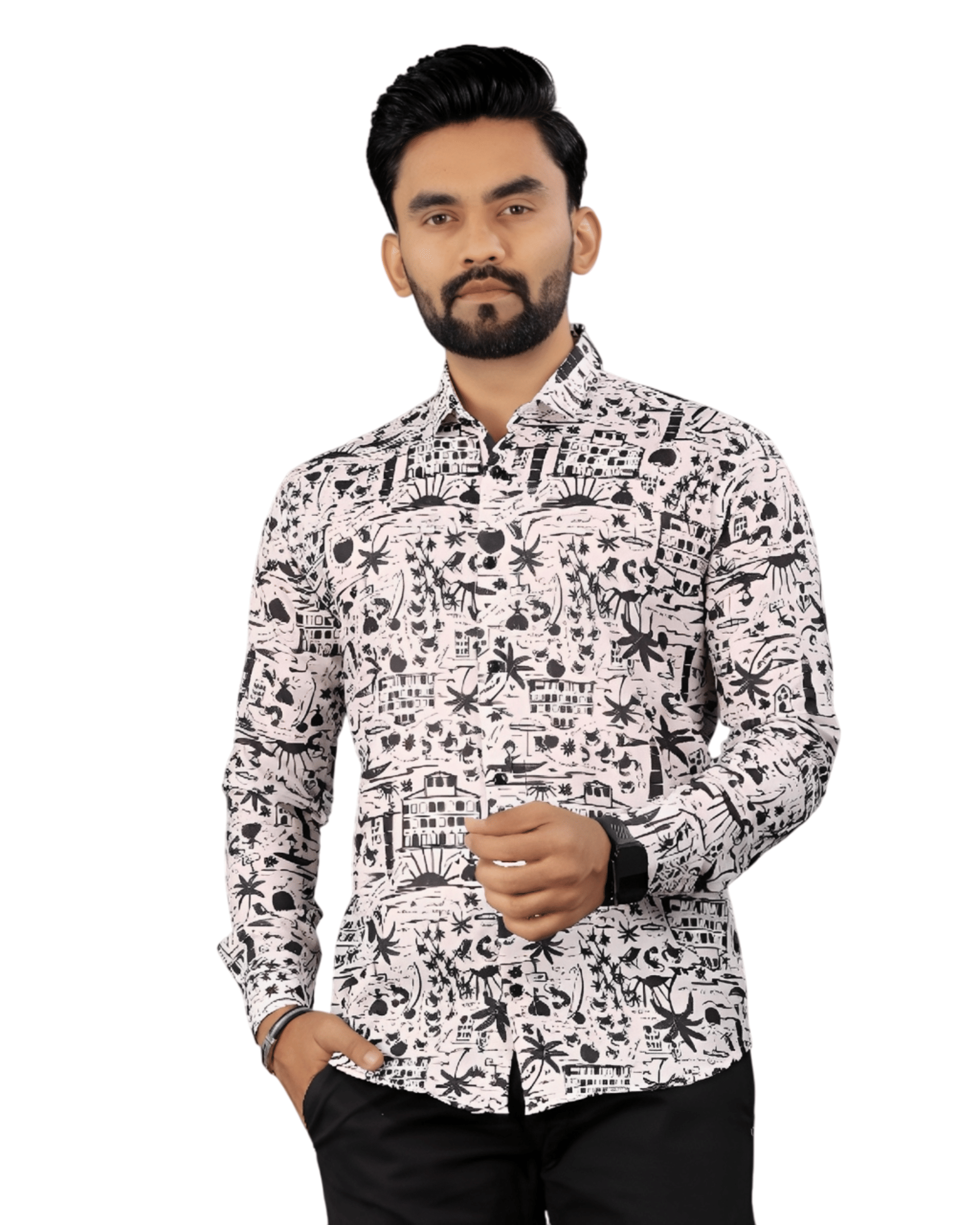     			LAXBON 100% Cotton Regular Fit Printed Full Sleeves Men's Casual Shirt - Black ( Pack of 1 )