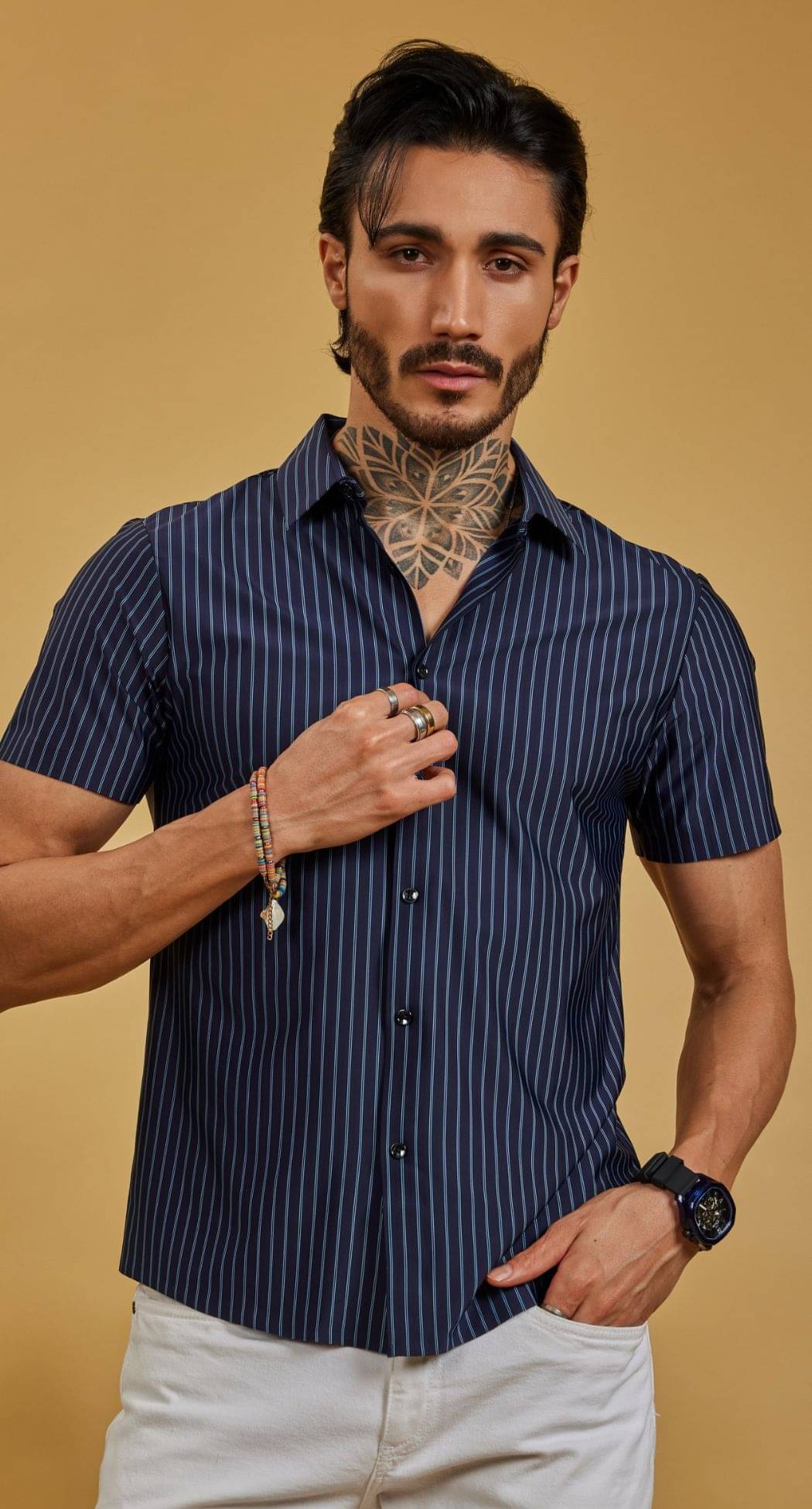 OTFIT FEB PRIVATE LIMITED Chiffon Regular Fit Striped Half Sleeves Men's Casual Shirt - Blue ( Pack of 1 ) OTFIT FEB PRIVATE LIMITED Chiffon Regular Fit Striped Half Sleeves Men's Casual Shirt - Blue ( Pack of 1 )