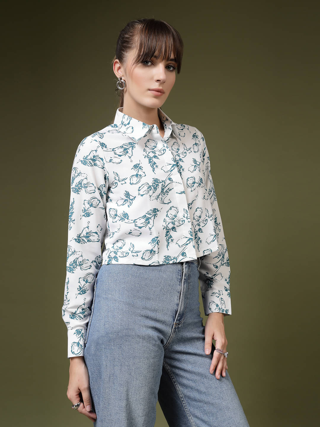 Oomph! Women Printed Cotton Blend Shirt ( Blue ) Oomph! Women Printed Cotton Blend Shirt ( Blue )