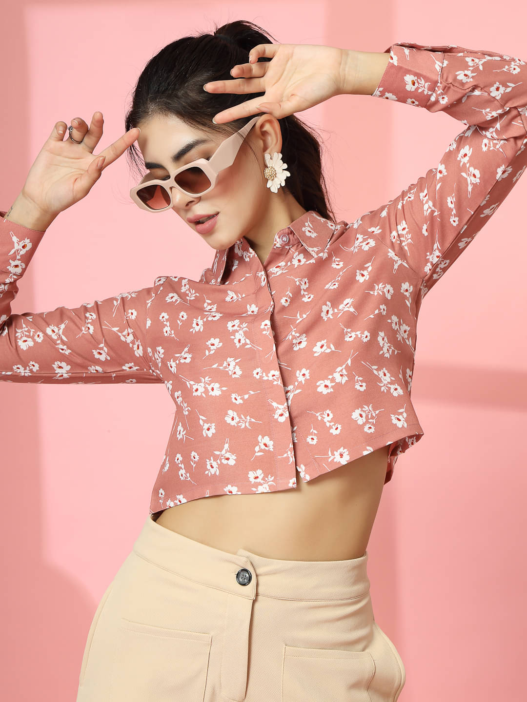 Oomph! Women Printed Cotton Blend Shirt ( Pink ) Oomph! Women Printed Cotton Blend Shirt ( Pink )