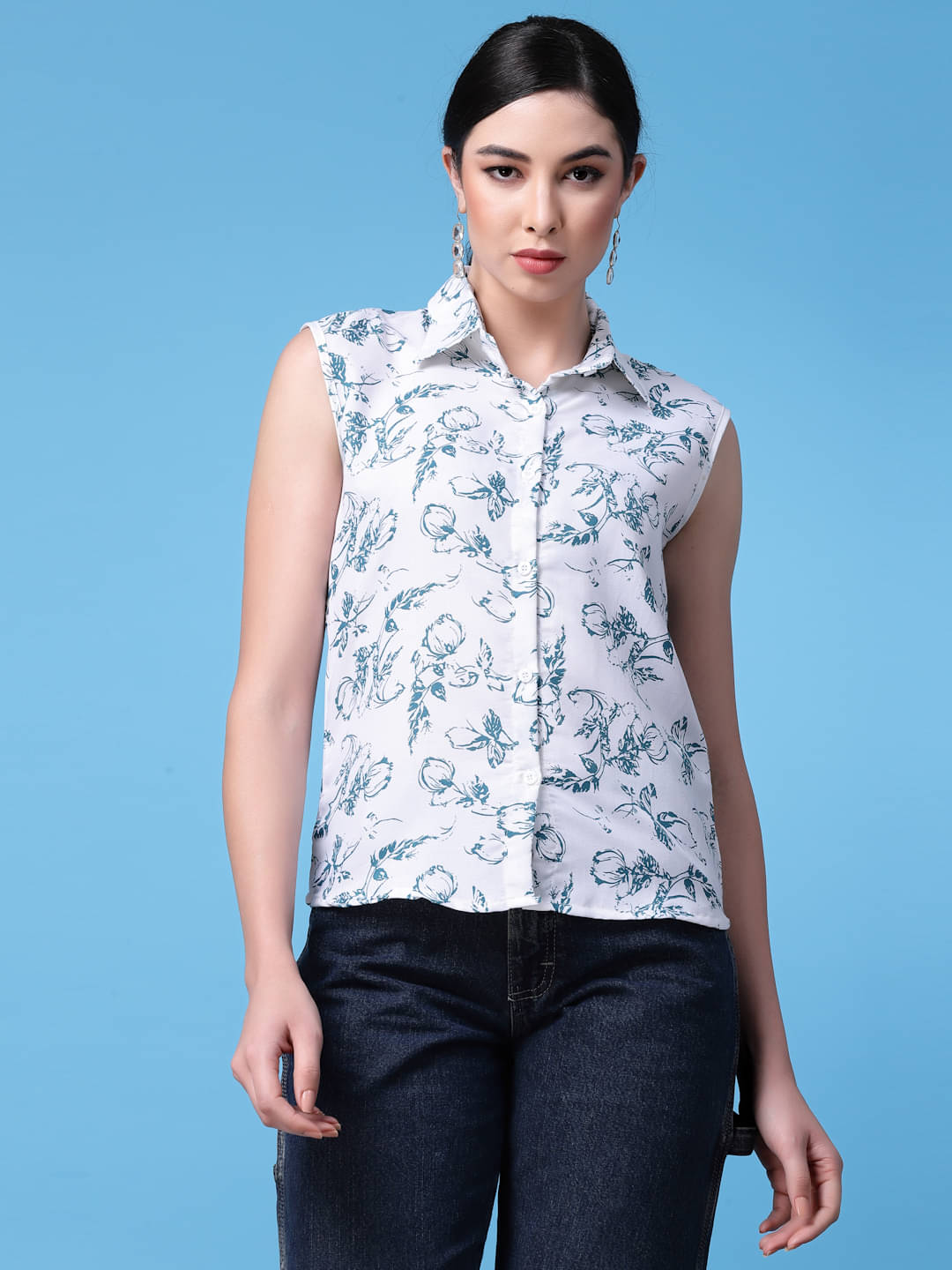 Oomph! Women Printed Cotton Blend Shirt ( White ) Oomph! Women Printed Cotton Blend Shirt ( White )