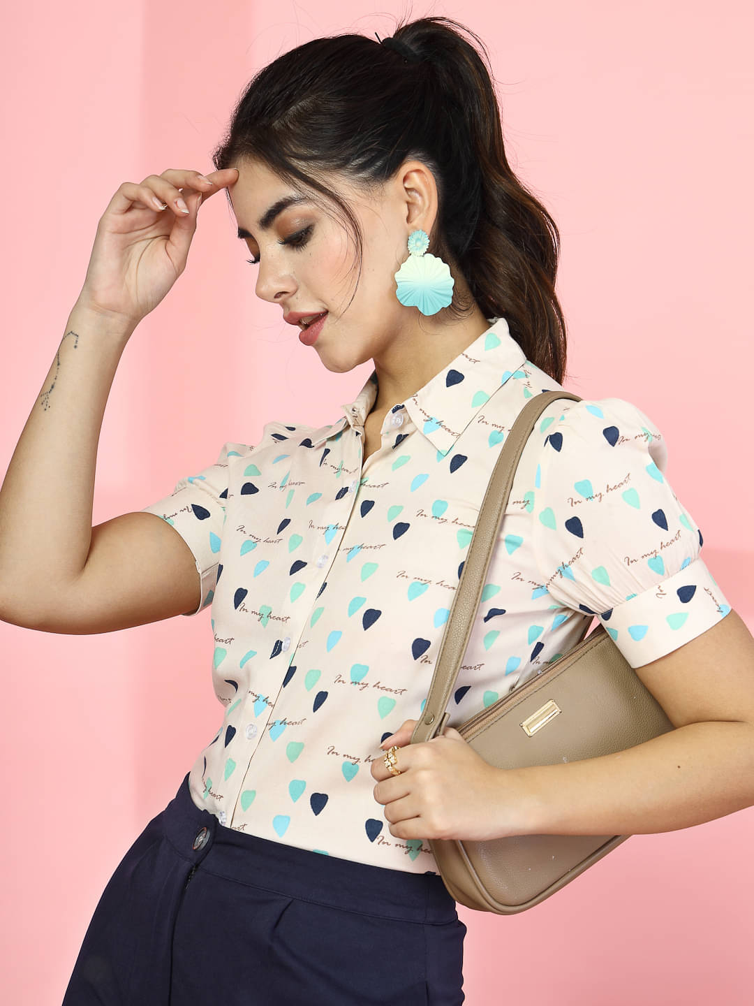     			Oomph! Women Printed Cotton Blend Shirt ( Blue )