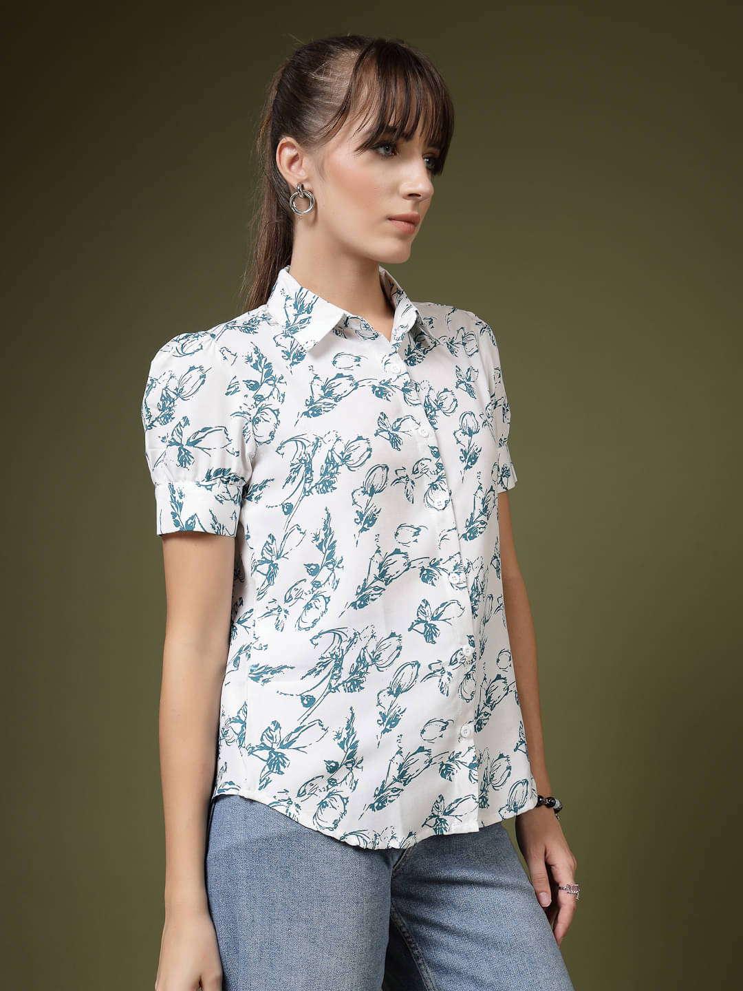 Oomph! Women Printed Cotton Blend Shirt ( Blue ) Oomph! Women Printed Cotton Blend Shirt ( Blue )