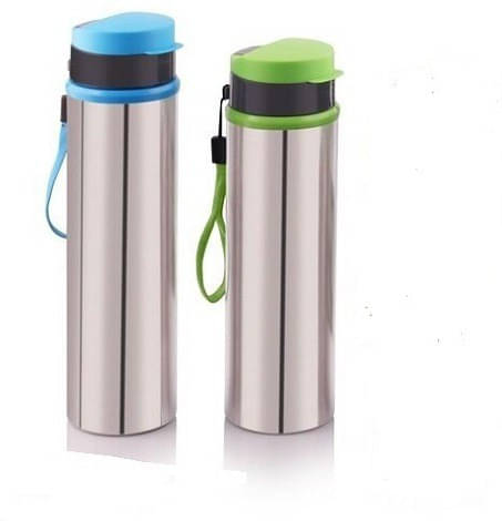     			Pooja Plast Multicolor Steel Water Bottle 1000 mL ( Set of 2 )
