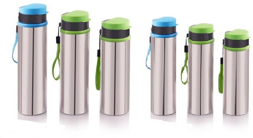     			Pooja Plast Multicolor Steel Water Bottle 1000 mL ( Set of 6 )