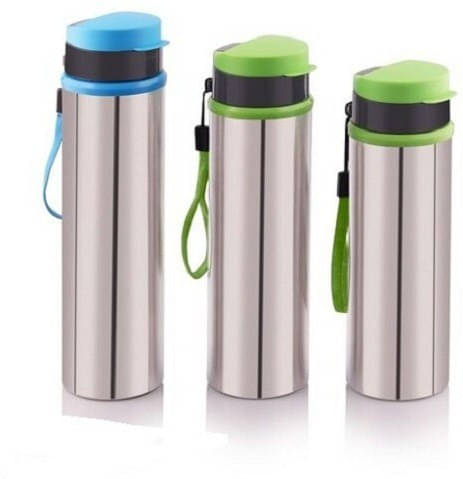     			Pooja Plast Silver Steel Water Bottle 1000 mL ( Set of 3 )
