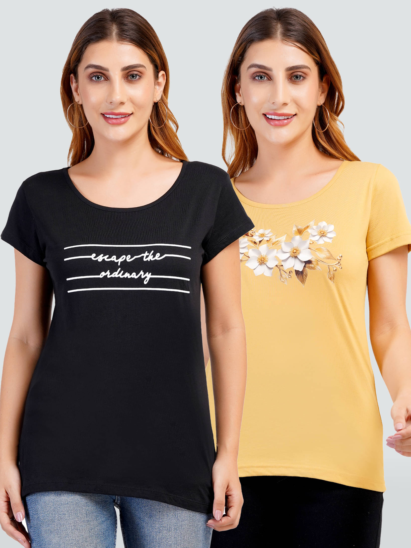 Romaisa Women Cotton Printed Regular Fit Round Neck T-Shirt ( Multicolor ) Romaisa Women Cotton Printed Regular Fit Round Neck T-Shirt ( Multicolor )