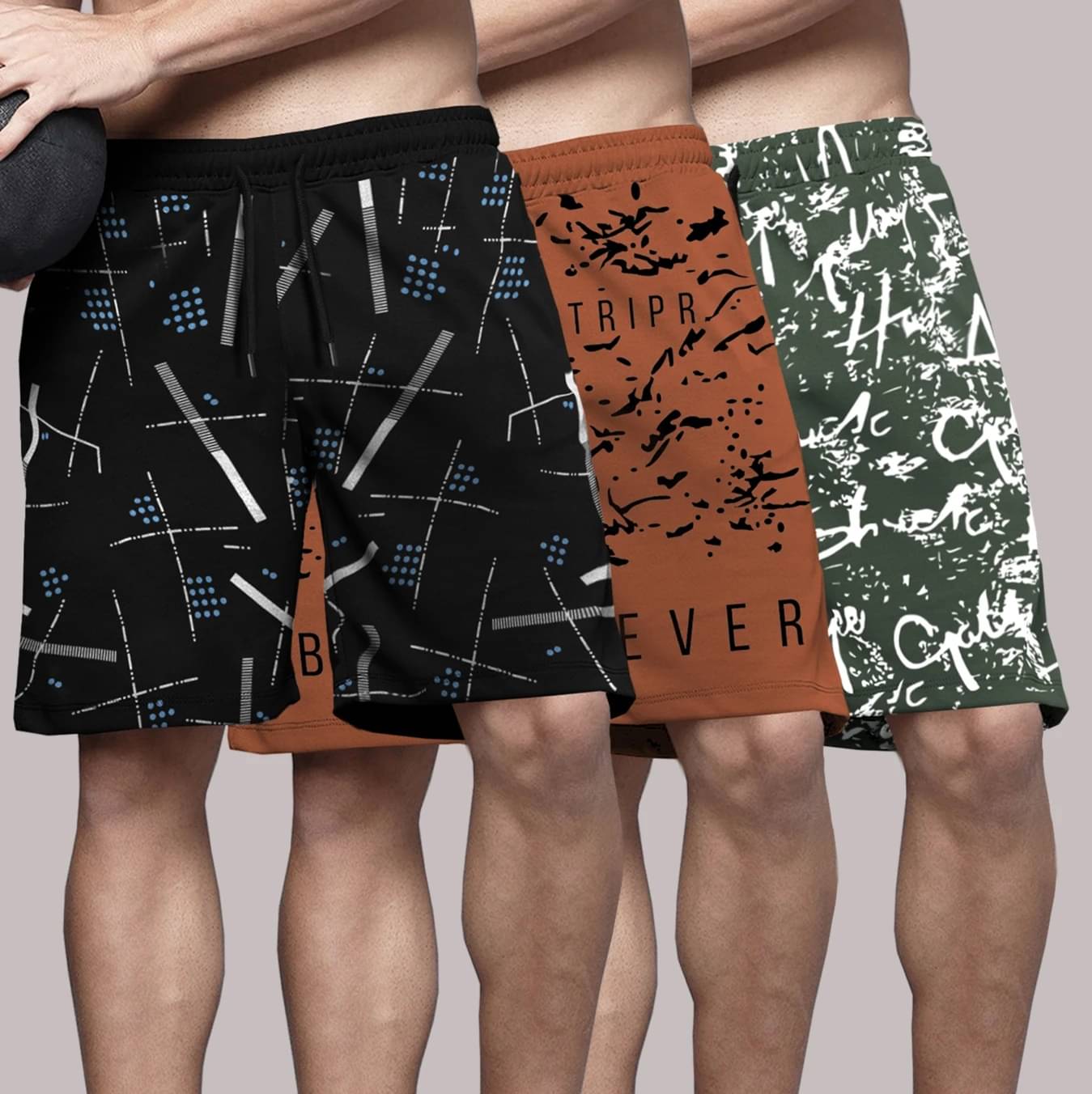    			Tripr Multicolor Cotton Blend Men's Shorts ( Pack of 3 )