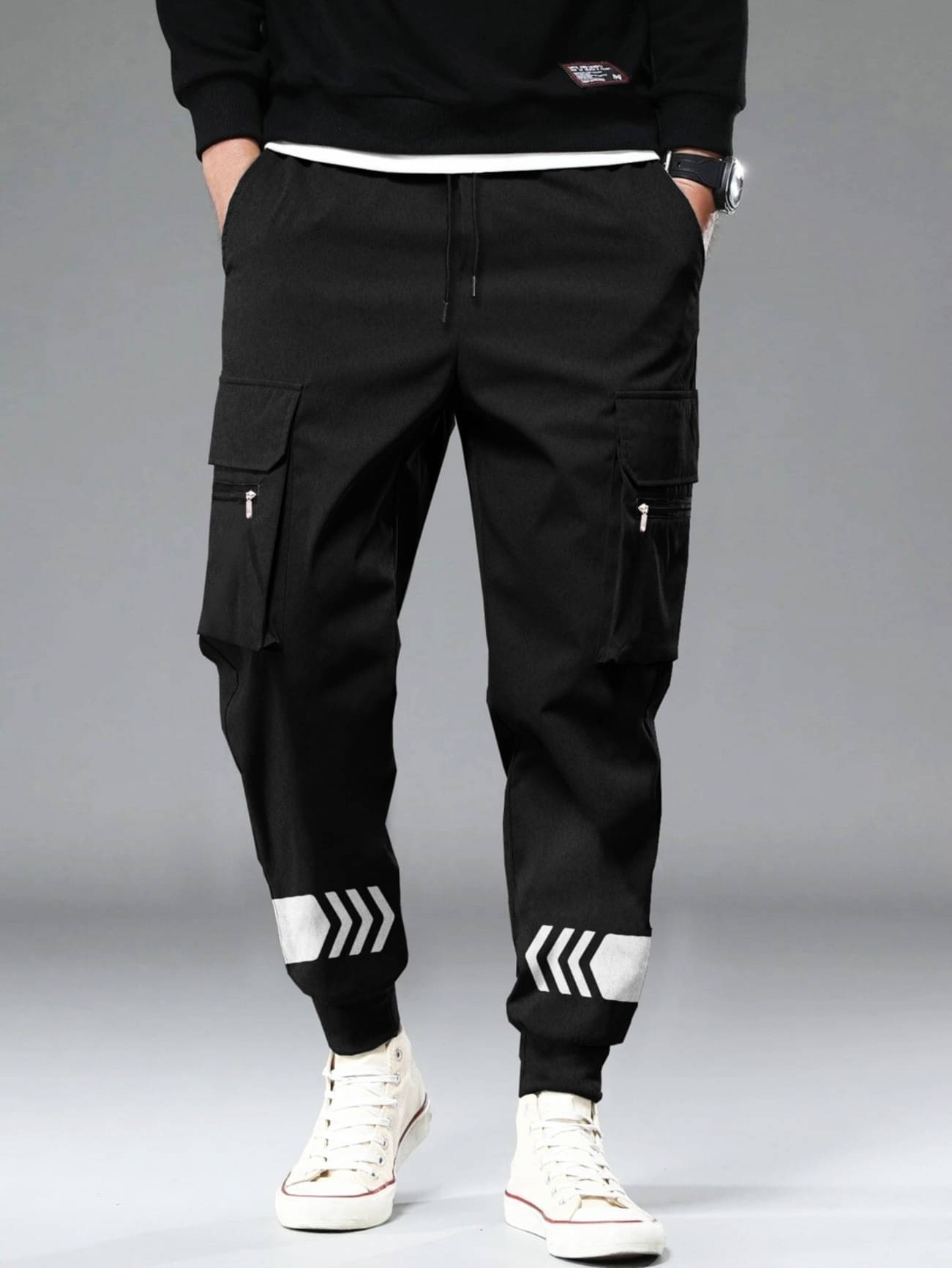     			Tripr Regular Flat Men's Cargos - Black ( Pack of 1 )