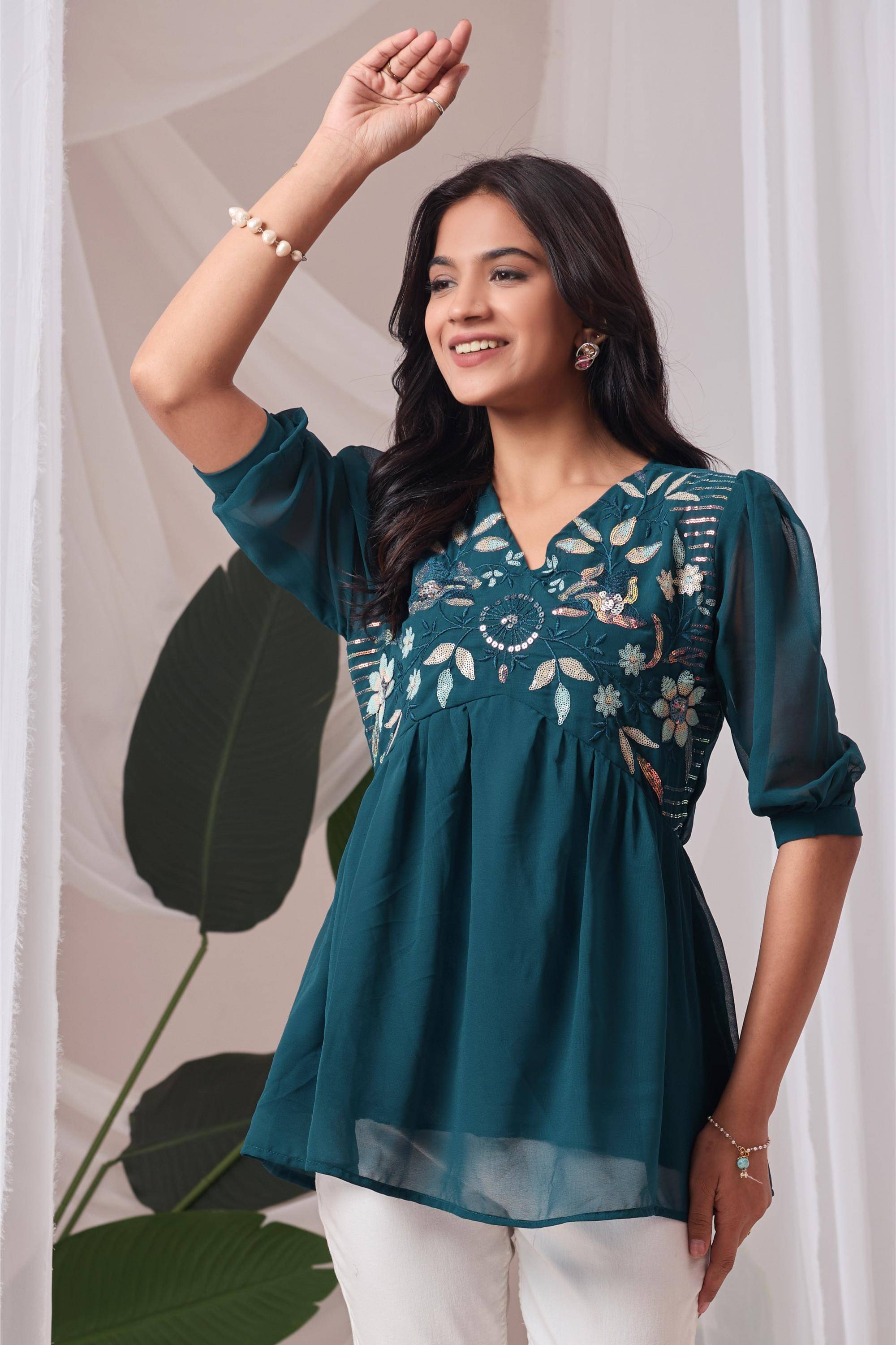 ZELZIS Women's Georgette Tunic ( Teal ) ZELZIS Women's Georgette Tunic ( Teal )