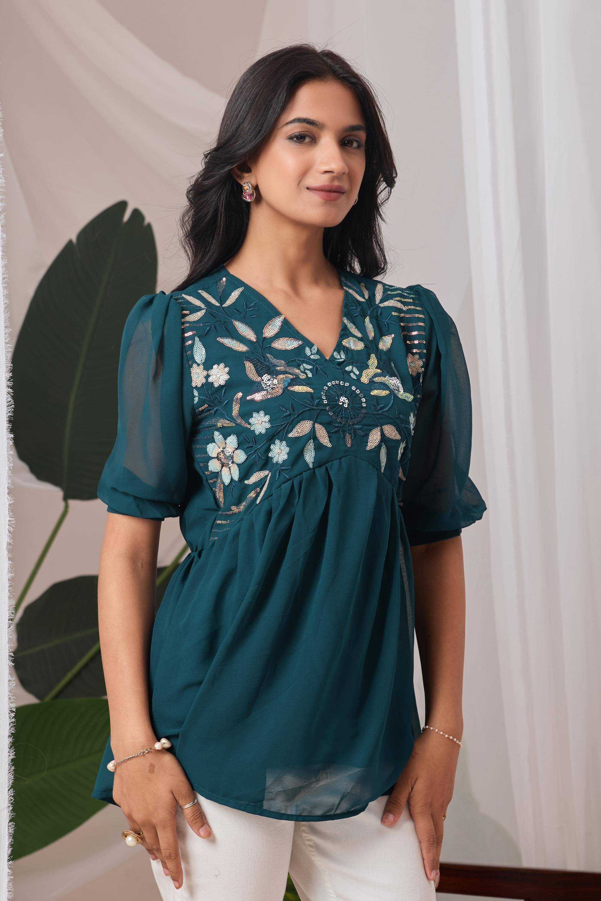 ZELZIS Women's Georgette Tunic ( Teal ) ZELZIS Women's Georgette Tunic ( Teal )