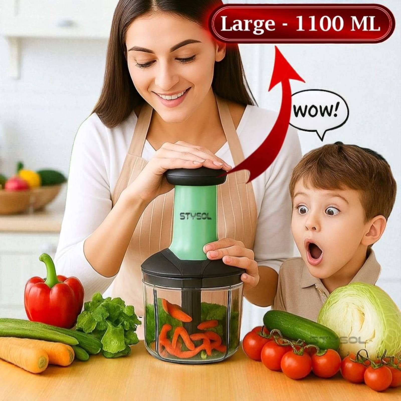     			1100 ML Classy Manual Speedy Hand Press Food Push Chopper BPA Free Stainless Steel Blade Onion Chopper for Vegetables Fruits Nuts - Push Chopper