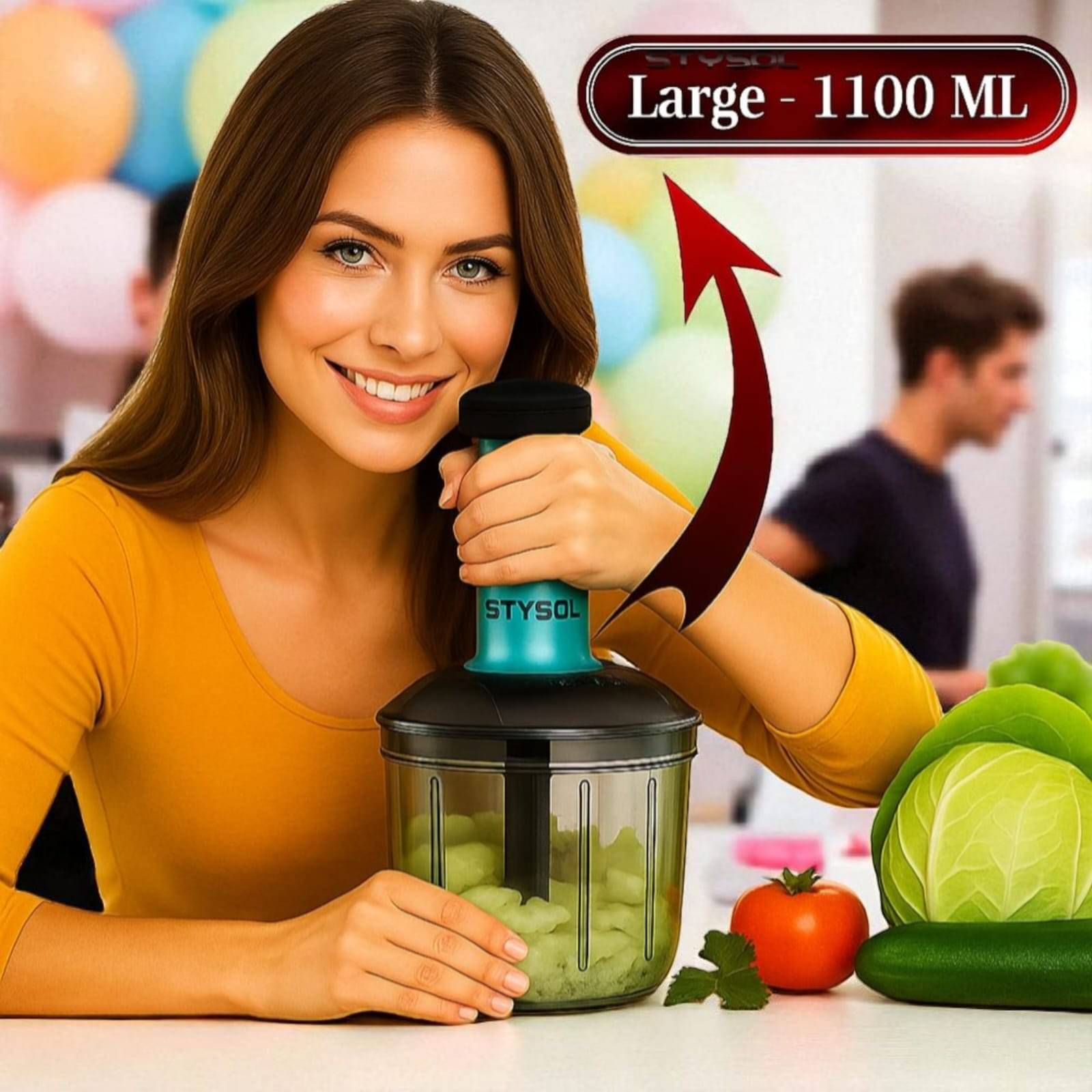     			1100 ML Classy Manual Speedy Hand Press Food Push Chopper BPA Free Stainless Steel Blade Onion Chopper for Vegetables Fruits Nuts - Push Chopper