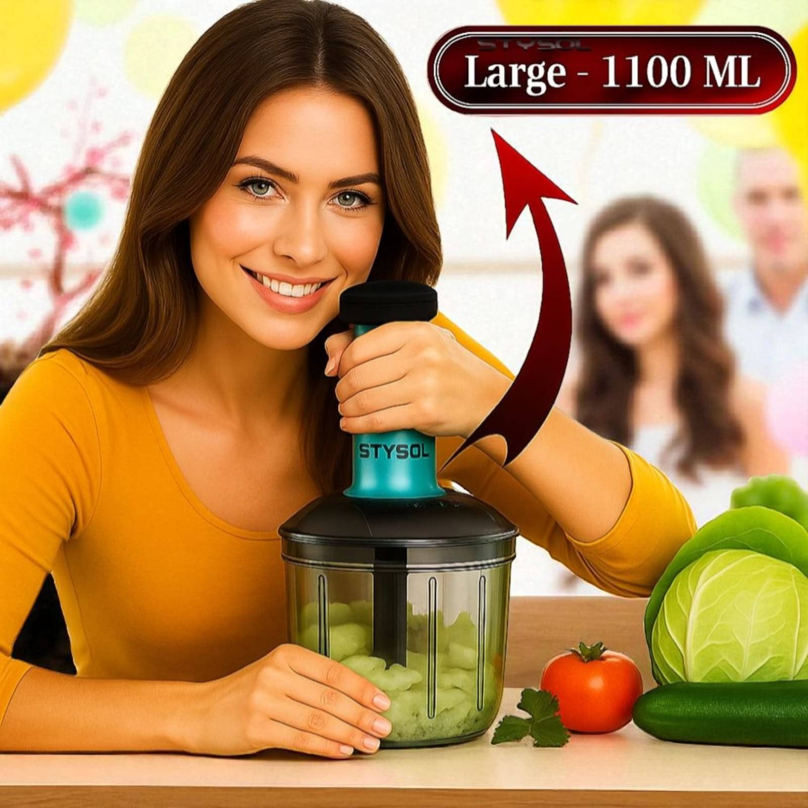 1100 ML Handy Push Chopper Vegetable & Fruit Cutter, Special Cutter for Onion Chopper, with 5 Stainless Steel Blade and Pull Cord Technology 1100 ML Handy Push Chopper Vegetable & Fruit Cutter, Special Cutter for Onion Chopper, with 5 Stainless Steel Blade and Pull Cord Technology