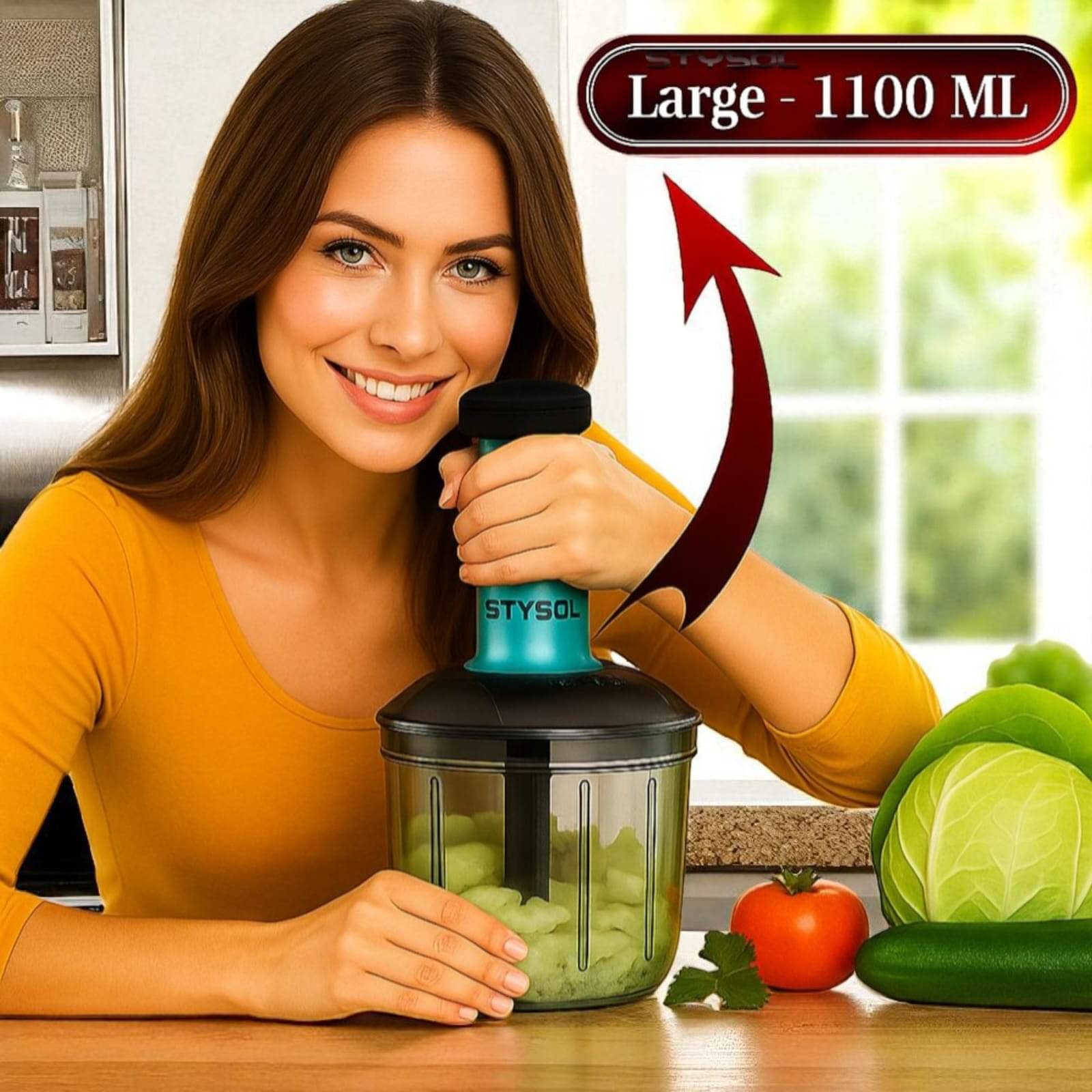 1100 ML Large Quick & Powerful Hand Held Food Chopper to Chop & Cut Fruits, Vegetables, Herbs, Onions for Salsa, Salad, Pesto, Hummus, Guacamole (Premium) | 3 Stainless Steel Blades 1100 ML Large Quick & Powerful Hand Held Food Chopper to Chop & Cut Fruits, Vegetables, Herbs, Onions for Salsa, Salad, Pesto, Hummus, Guacamole (Premium) | 3 Stainless Steel Blades