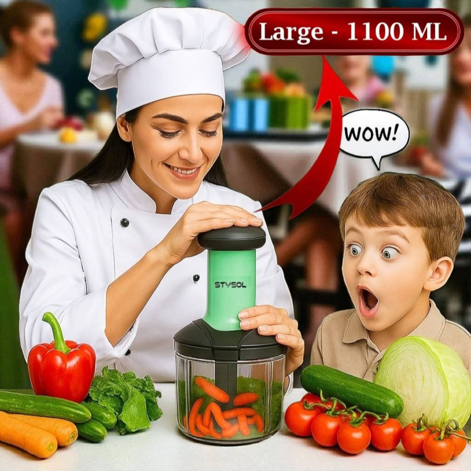1100 ML Large Quick & Powerful Hand Held Food Chopper to Chop & Cut Fruits, Vegetables, Herbs, Onions for Salsa, Salad, Pesto, Hummus, Guacamole (Premium) | 3 Stainless Steel Blades 1100 ML Large Quick & Powerful Hand Held Food Chopper to Chop & Cut Fruits, Vegetables, Herbs, Onions for Salsa, Salad, Pesto, Hummus, Guacamole (Premium) | 3 Stainless Steel Blades