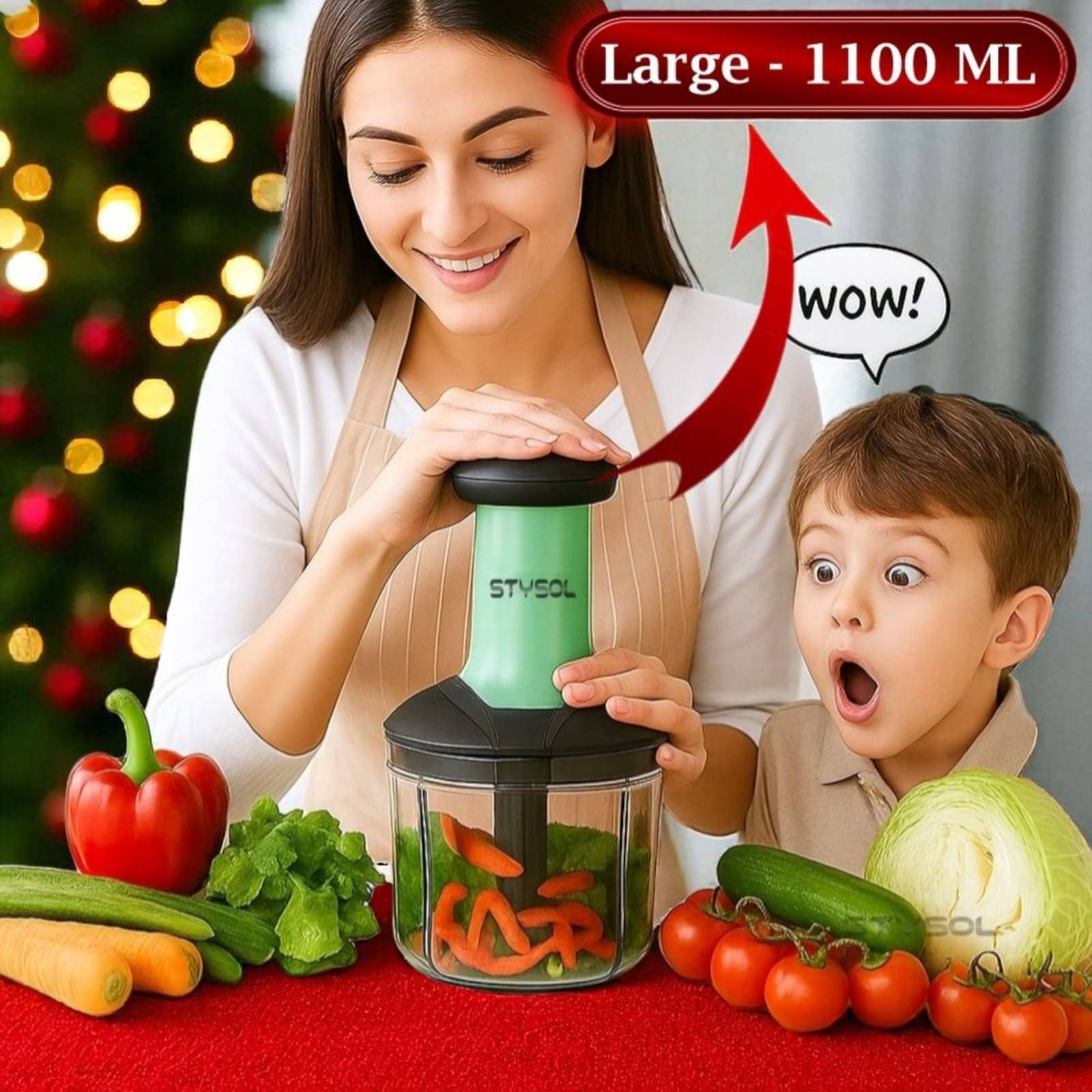 1100 ML Large Quick & Powerful Hand Held Food Chopper to Chop & Cut Fruits, Vegetables, Herbs, Onions for Salsa, Salad, Pesto, Hummus, Guacamole (Premium) | 3 Stainless Steel Blades 1100 ML Large Quick & Powerful Hand Held Food Chopper to Chop & Cut Fruits, Vegetables, Herbs, Onions for Salsa, Salad, Pesto, Hummus, Guacamole (Premium) | 3 Stainless Steel Blades