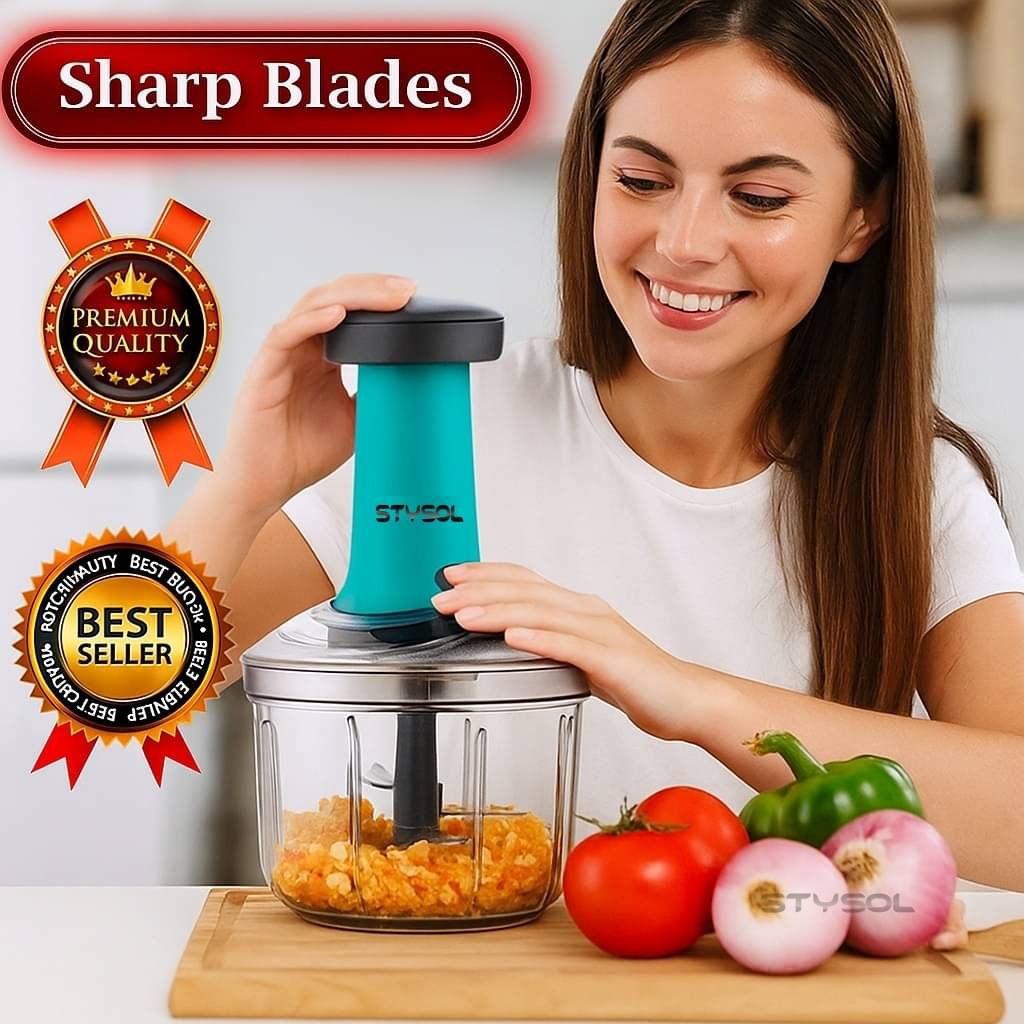     			1100 ML Large Quick & Powerful Hand Held Food Chopper to Chop & Cut Fruits, Vegetables, Herbs, Onions for Salsa, Salad, Pesto, Hummus, Guacamole (Premium) | 3 Stainless Steel Blades