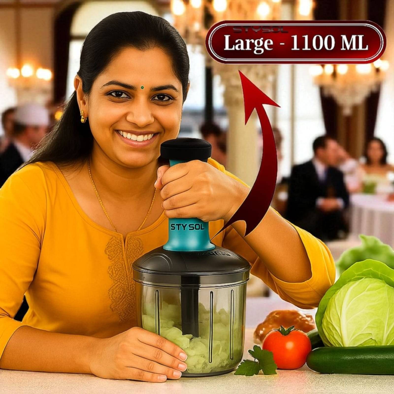 1100 ML Large Quick & Powerful Hand Held Food Chopper to Chop & Cut Fruits, Vegetables, Herbs, Onions for Salsa, Salad, Pesto, Hummus, Guacamole (Premium) | 3 Stainless Steel Blades 1100 ML Large Quick & Powerful Hand Held Food Chopper to Chop & Cut Fruits, Vegetables, Herbs, Onions for Salsa, Salad, Pesto, Hummus, Guacamole (Premium) | 3 Stainless Steel Blades