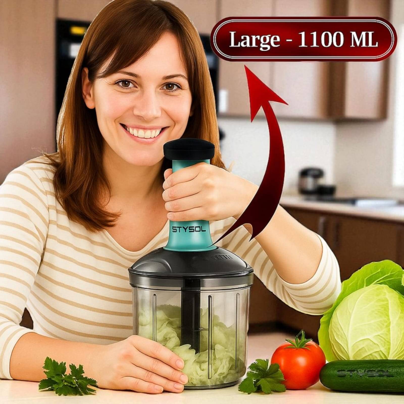 1100 ML Large Quick & Powerful Hand Held Food Chopper to Chop & Cut Fruits, Vegetables, Herbs, Onions for Salsa, Salad, Pesto, Hummus, Guacamole (Premium) | 3 Stainless Steel Blades 1100 ML Large Quick & Powerful Hand Held Food Chopper to Chop & Cut Fruits, Vegetables, Herbs, Onions for Salsa, Salad, Pesto, Hummus, Guacamole (Premium) | 3 Stainless Steel Blades