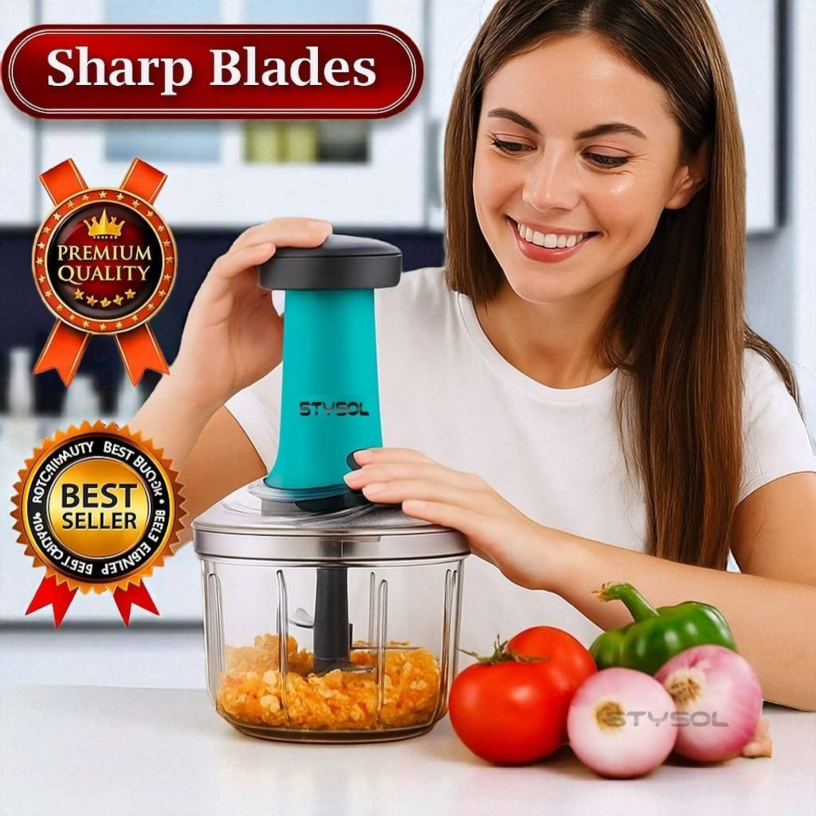     			1100ml Premium Large Push Chopper 6 Blades Onion Chopper Vegetable Cutter Vegetable Chopper Chopper Cutter Onion Cutters Dry Fruit Cutter Veg Cutter Garlic Chopper Hand Chopper Handy Chopper