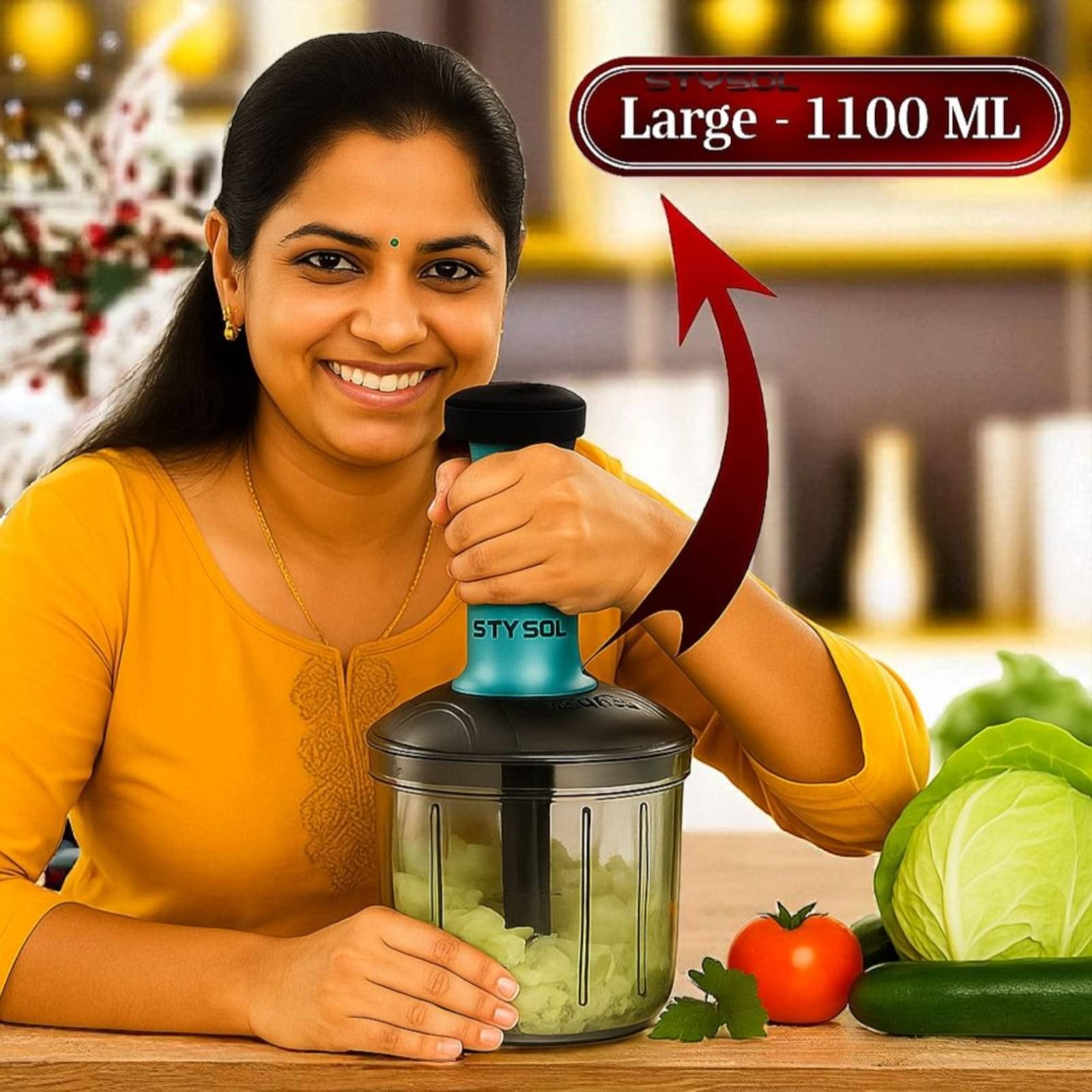     			1100ml Premium Large Push Chopper 6 Blades Onion Chopper Vegetable Cutter Vegetable Chopper Chopper Cutter Onion Cutters Dry Fruit Cutter Veg Cutter Garlic Chopper Hand Chopper Handy Chopper
