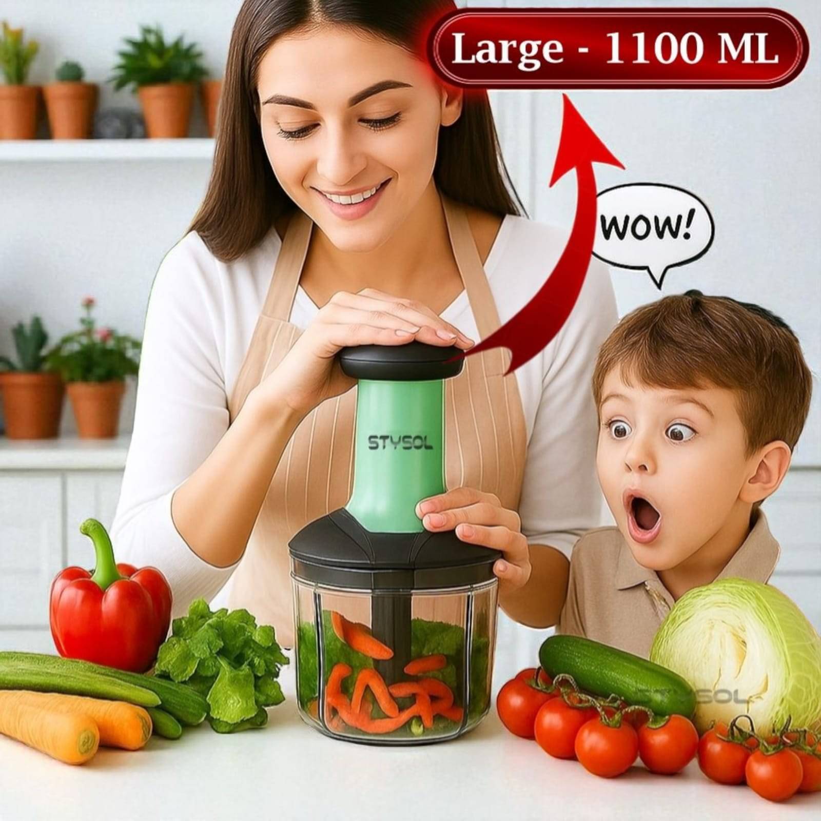     			1100ml Premium Large Push Chopper 6 Blades Onion Chopper Vegetable Cutter Vegetable Chopper Chopper Cutter Onion Cutters Dry Fruit Cutter Veg Cutter Garlic Chopper Hand Chopper Handy Chopper