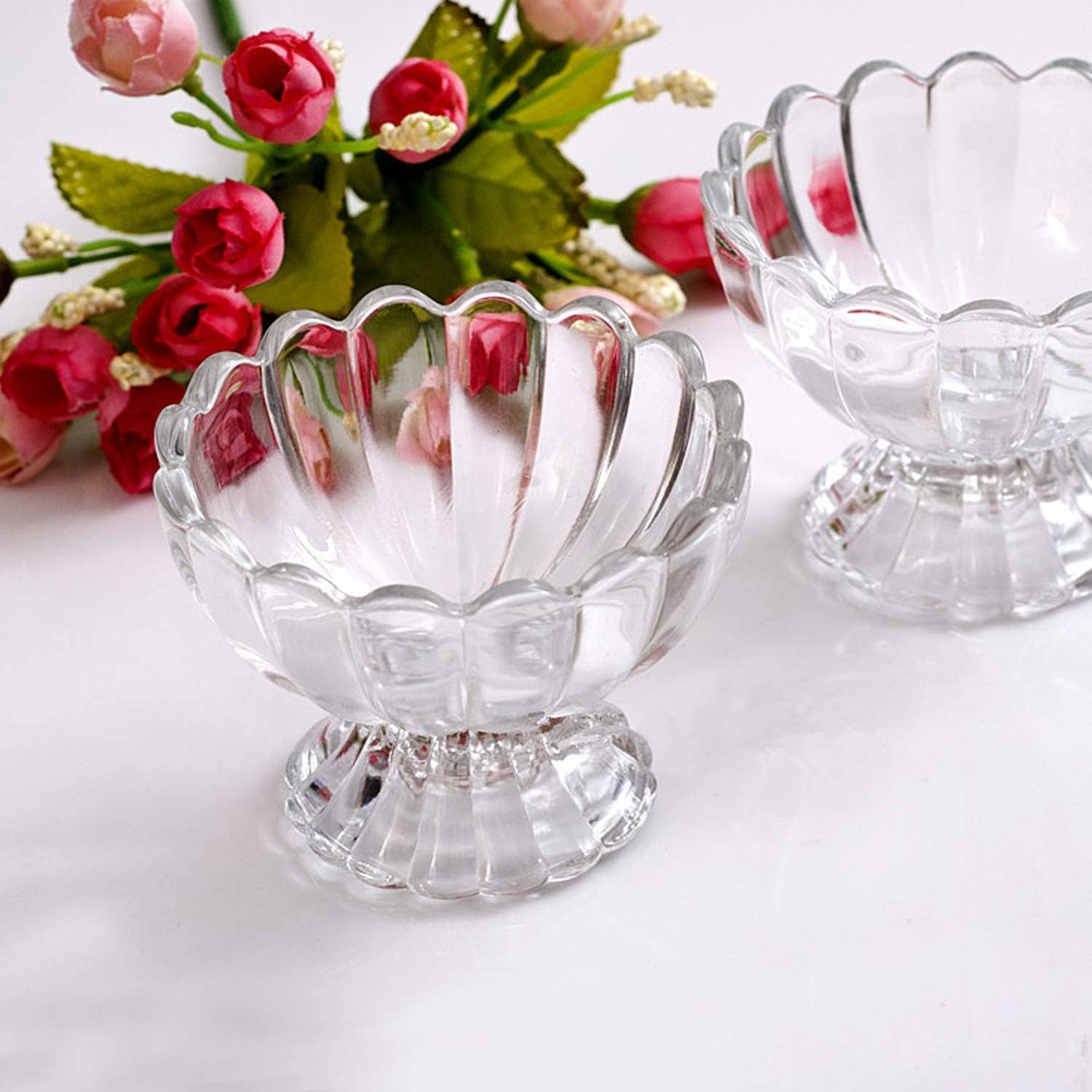 AFAST Ice Cream Bowl Glass Embossed Dessert Bowl 9.5 cm ( Set of 2 ) Transparent