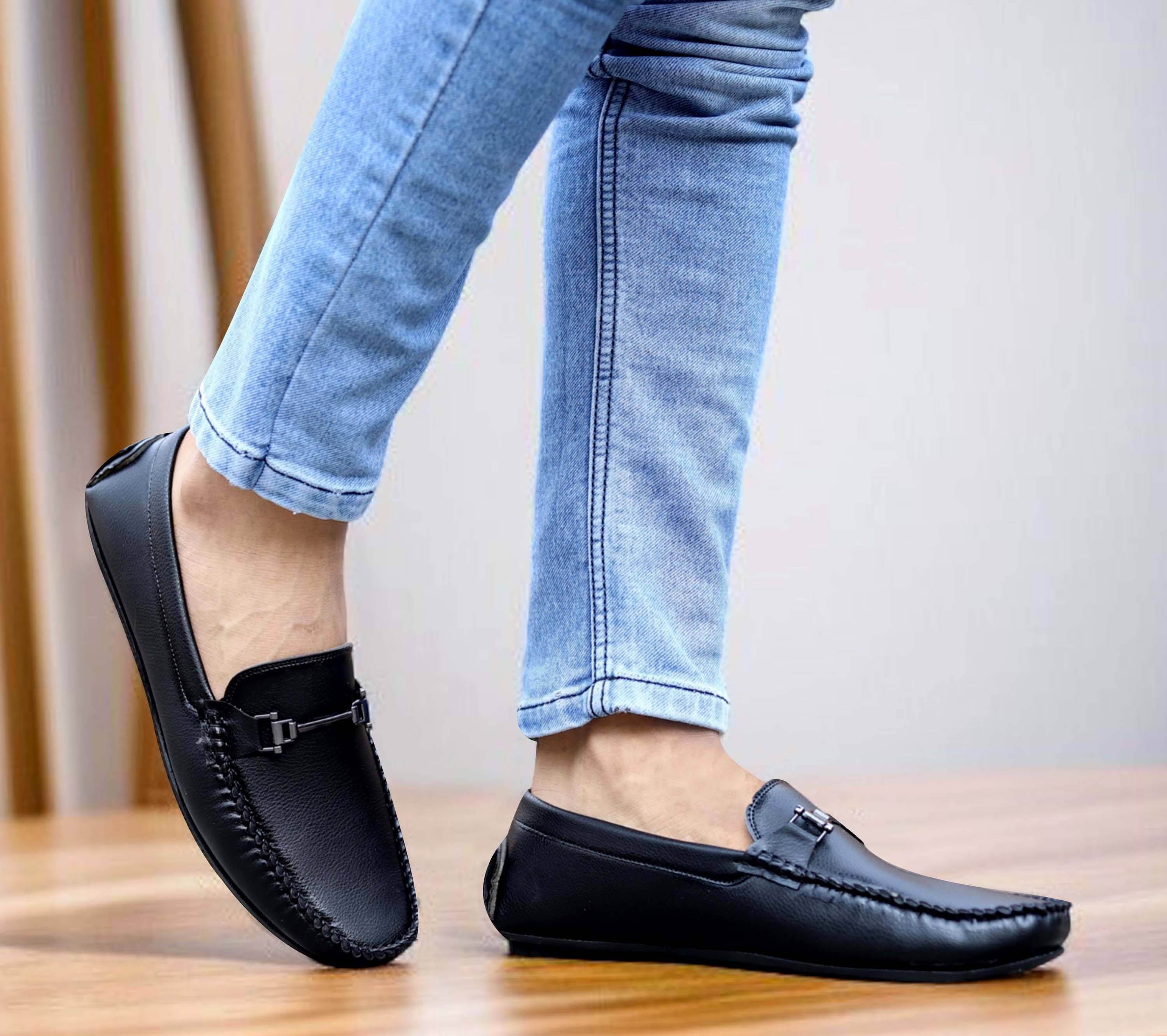     			Aadi Black Men's Slip on Shoes