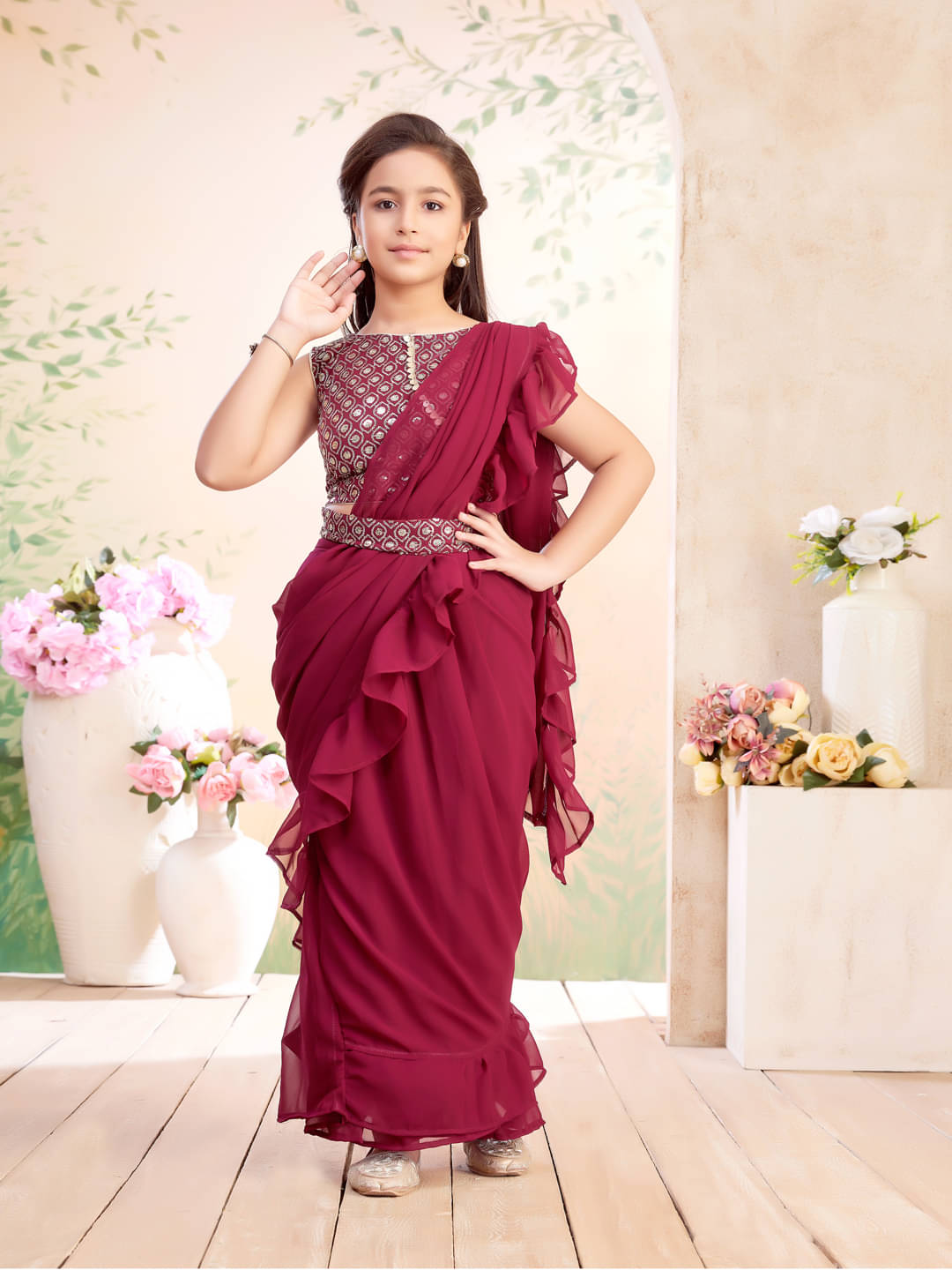     			Aarika Georgette Ready To Wear Saree For Girls ( Purple , Pack of 1 )