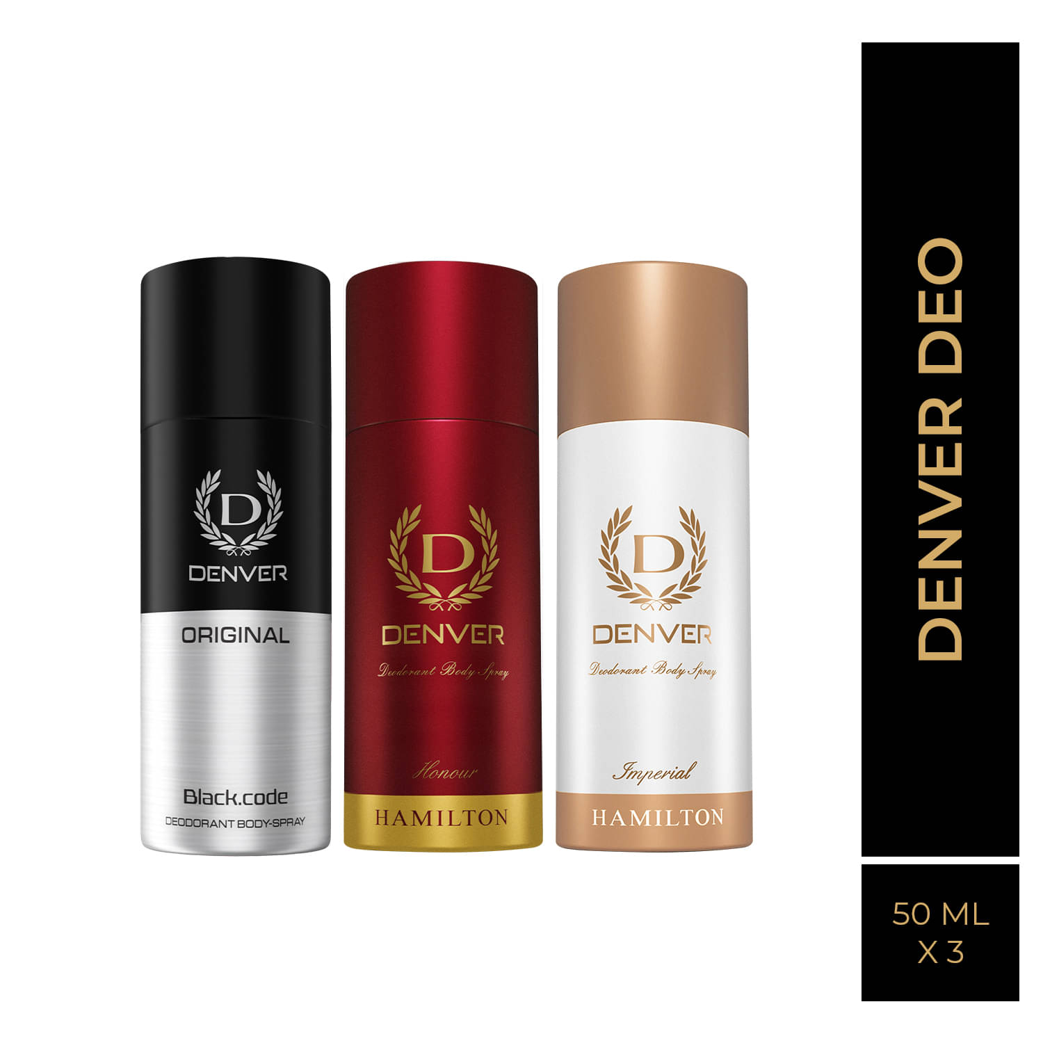     			Denver Black Code Honour & Imperial 50 ml Each Deodorant Spray for Men 150 ml ( Pack of 3 )