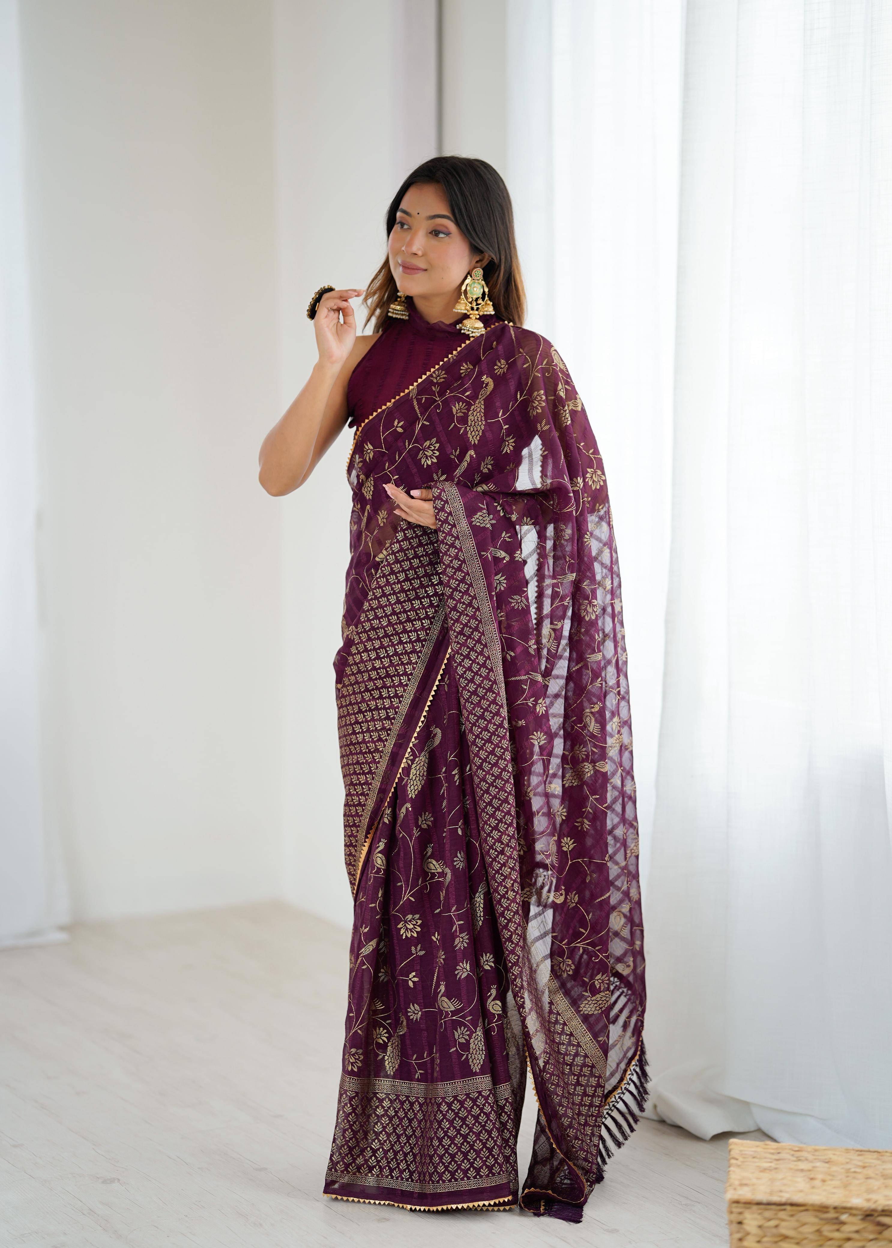 Fashionfricks Georgette Self Design Regular Saree With Unstitched Blouse Piece ( Wine ) Fashionfricks Georgette Self Design Regular Saree With Unstitched Blouse Piece ( Wine )