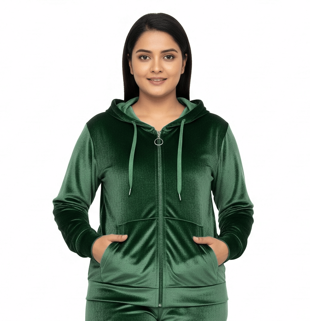     			HeteShe - Velvet Khaki Hooded Jackets Pack of 1