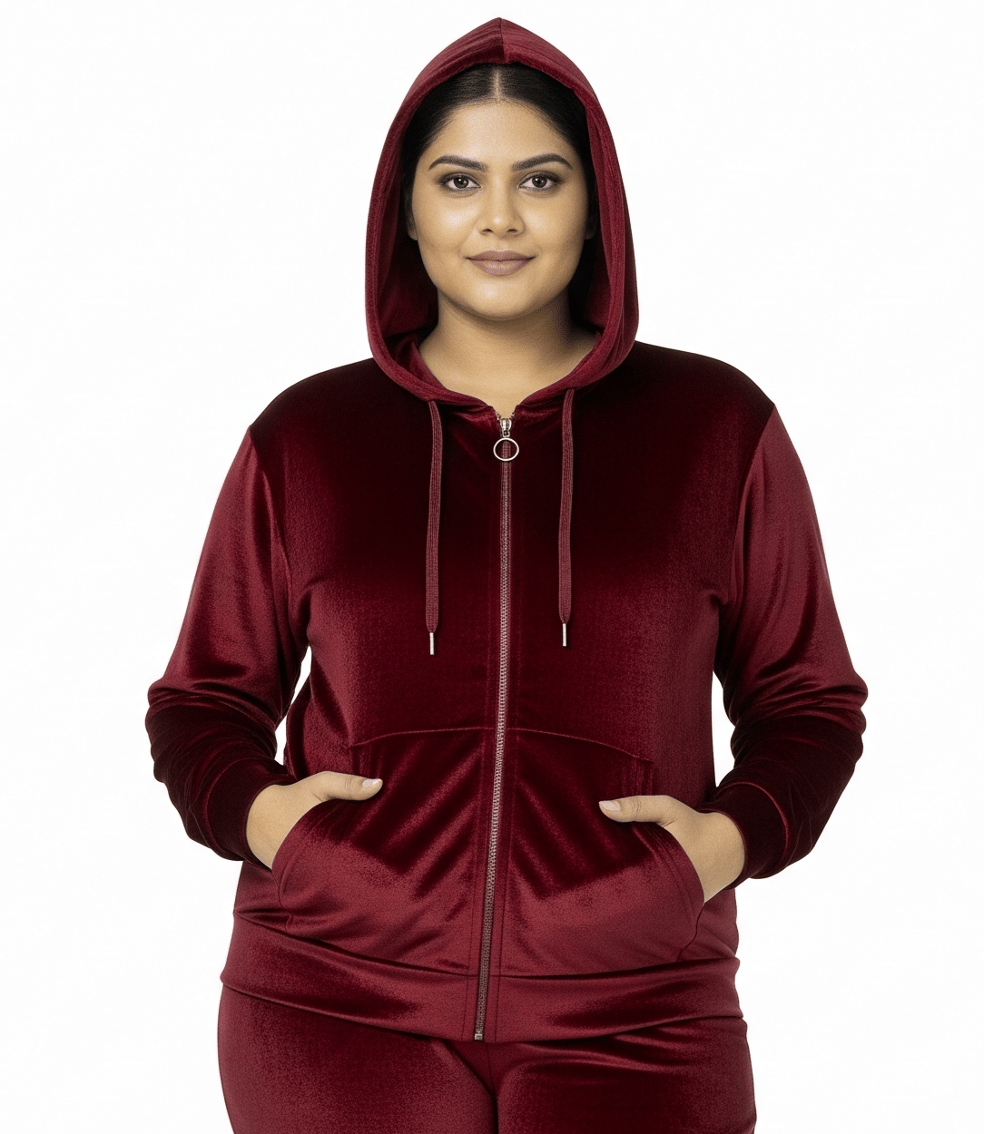     			HeteShe - Velvet Maroon Hooded Jackets Pack of 1