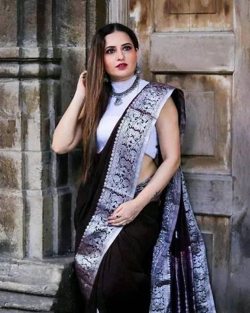 INDIAN SILKS Silk Printed Banarasi saree With Unstitched Blouse Piece ( Black ) INDIAN SILKS Silk Printed Banarasi saree With Unstitched Blouse Piece ( Black )