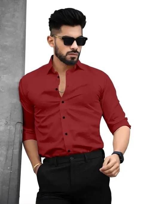     			KRIVA Cotton Blend Regular Fit Solids Full Sleeves Men's Casual Shirt - Maroon ( Pack of 1 )