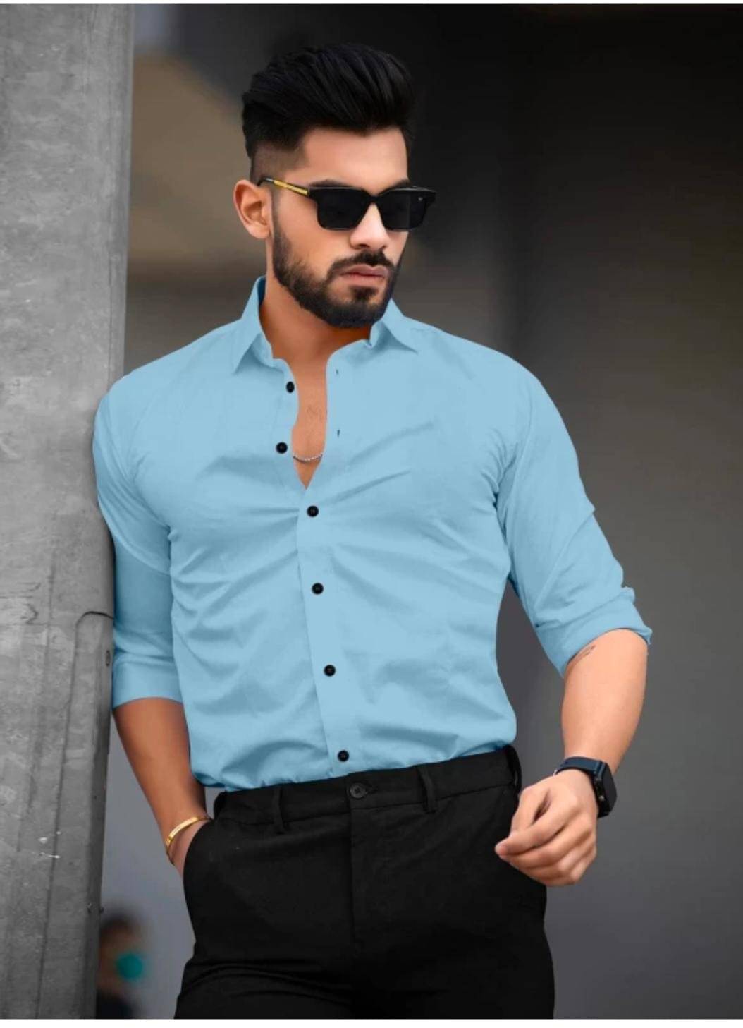 KRIVA Cotton Blend Regular Fit Solids Full Sleeves Men's Casual Shirt - Light Blue ( Pack of 1 ) KRIVA Cotton Blend Regular Fit Solids Full Sleeves Men's Casual Shirt - Light Blue ( Pack of 1 )