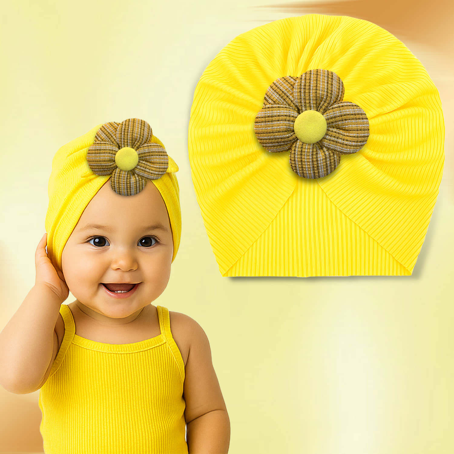 LYKAA Pack of 1 Baby Girls Caps ( Yellow )