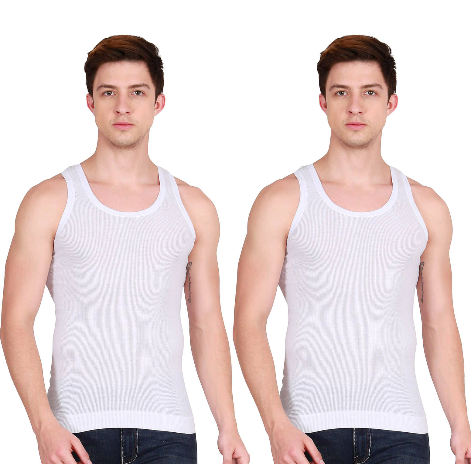     			Macho Pack of 2 Cotton Blend Basic Vest For Men ( White )