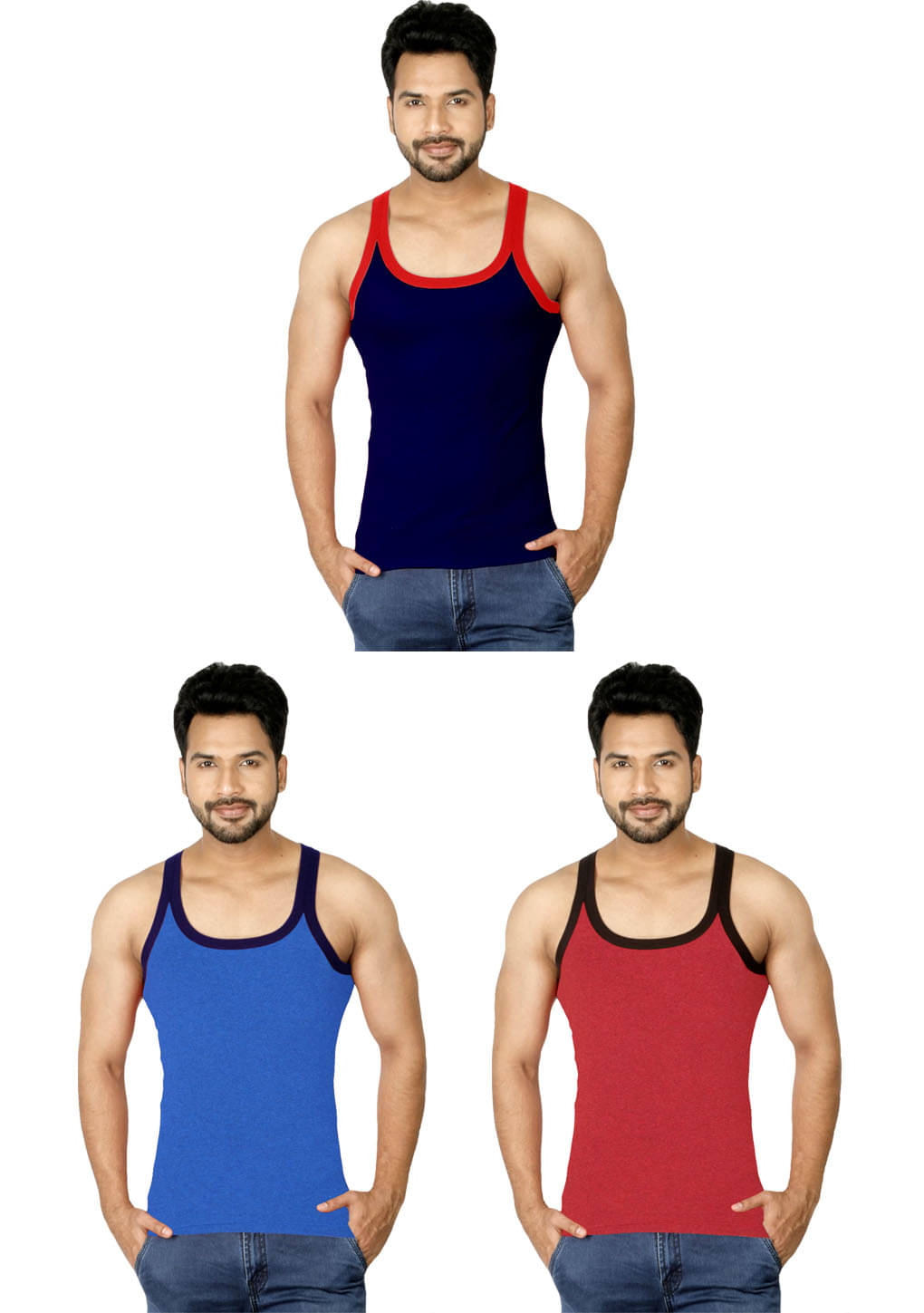 Macho Pack of 3 Cotton Blend Basic Vest For Men ( Multicolor )     			Macho Pack of 3 Cotton Blend Basic Vest For Men ( Multicolor )