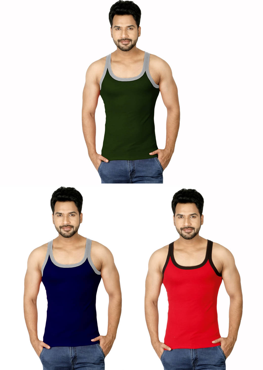 Macho Pack of 3 Cotton Blend Basic Vest For Men ( Multicolor )     			Macho Pack of 3 Cotton Blend Basic Vest For Men ( Multicolor )