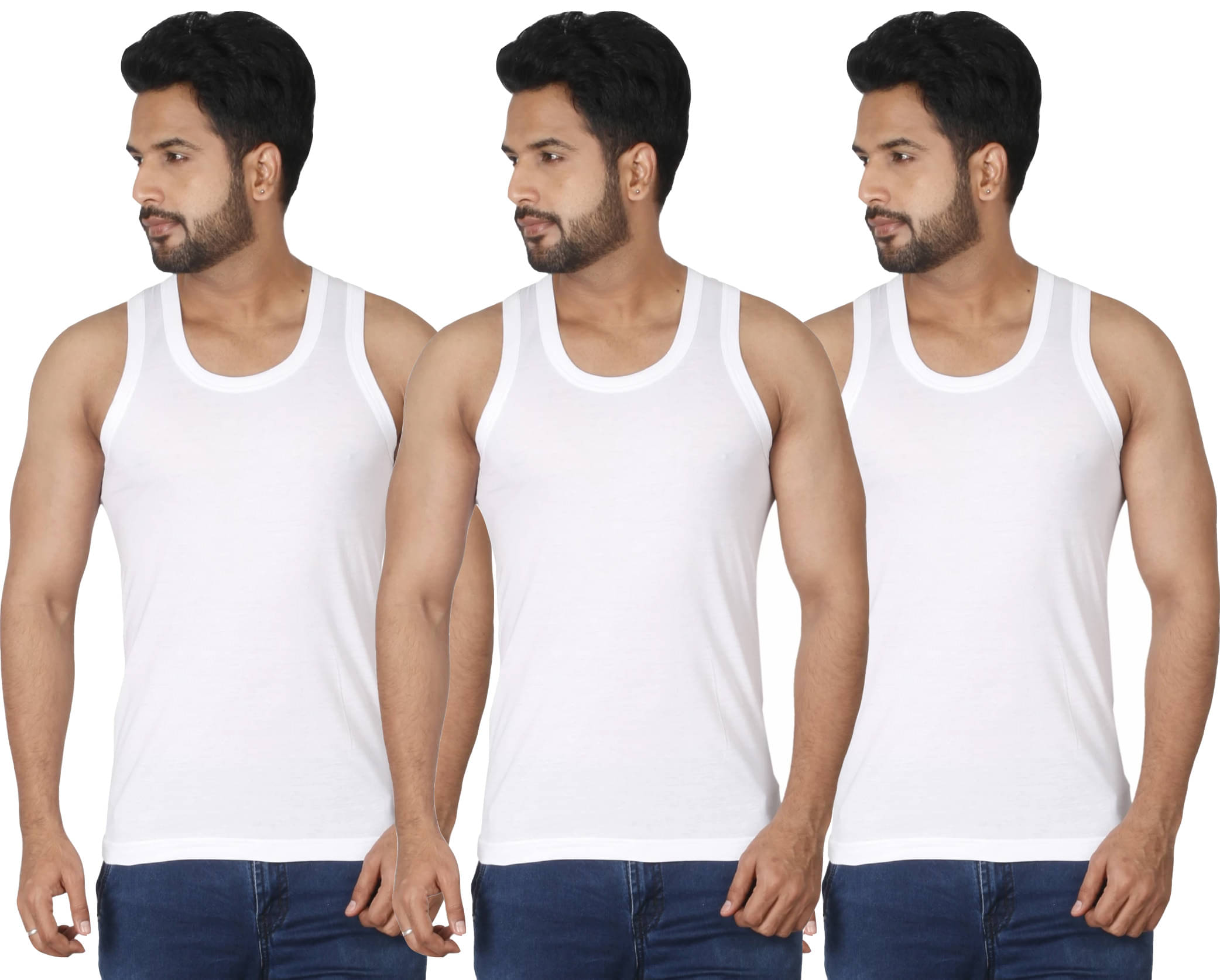     			Macho Pack of 3 Cotton Blend Basic Vest For Men ( White )