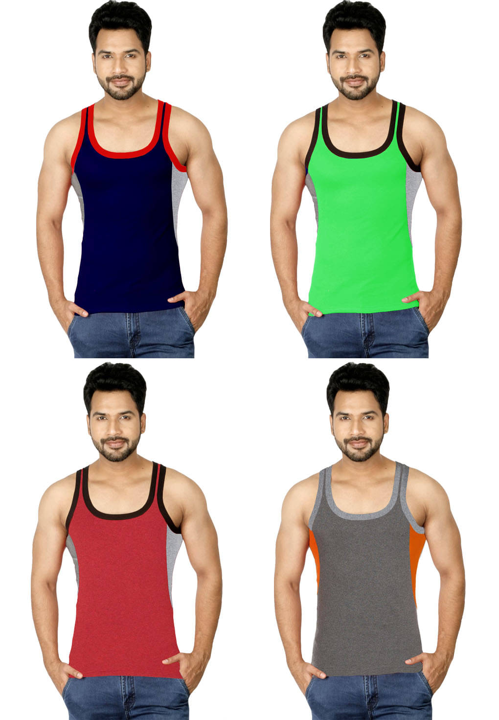     			Macho Pack of 4 Cotton Blend Basic Vest For Men ( Multicolor )