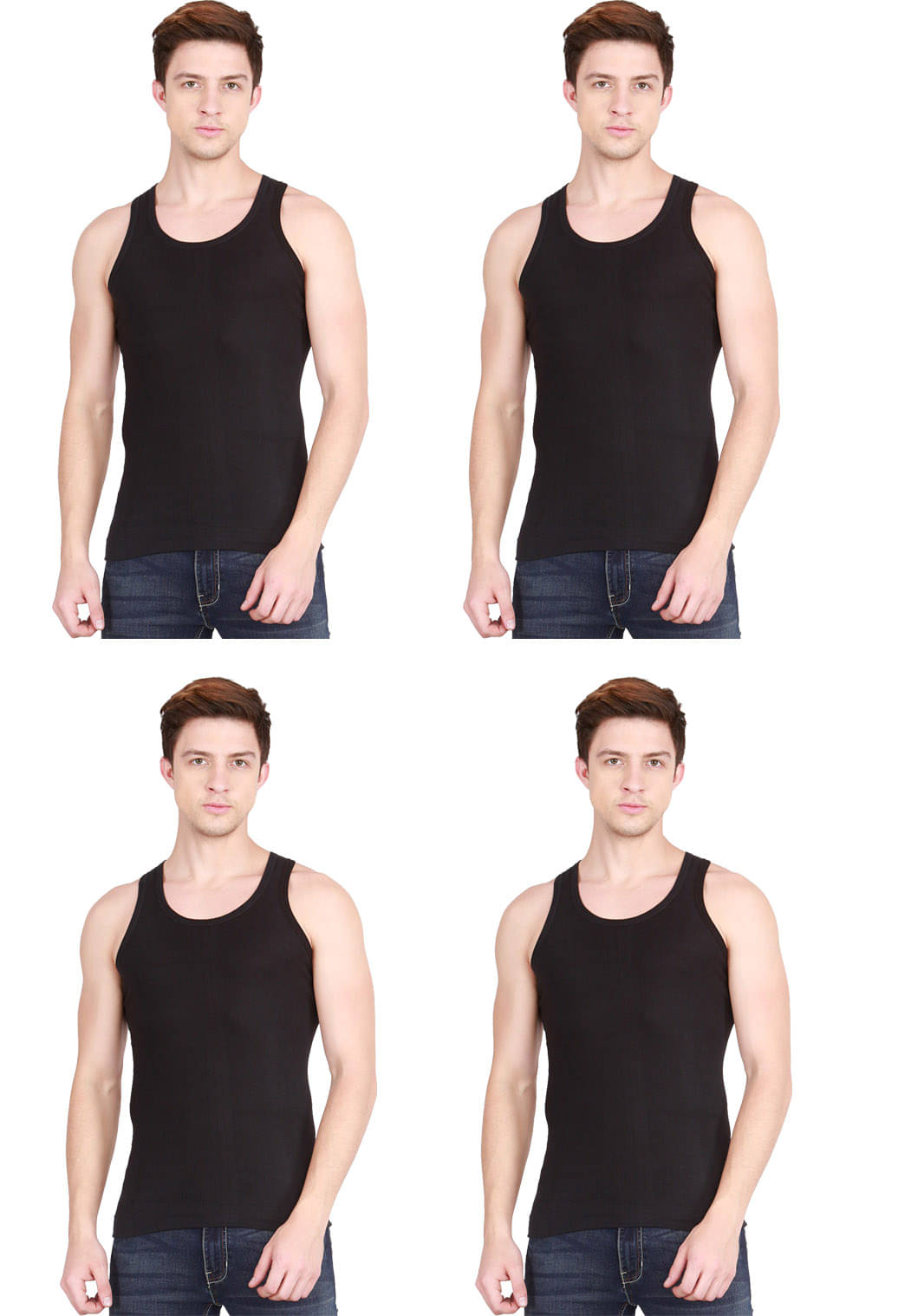 Macho Pack of 4 Cotton Blend Basic Vest For Men ( Black ) Macho Pack of 4 Cotton Blend Basic Vest For Men ( Black )
